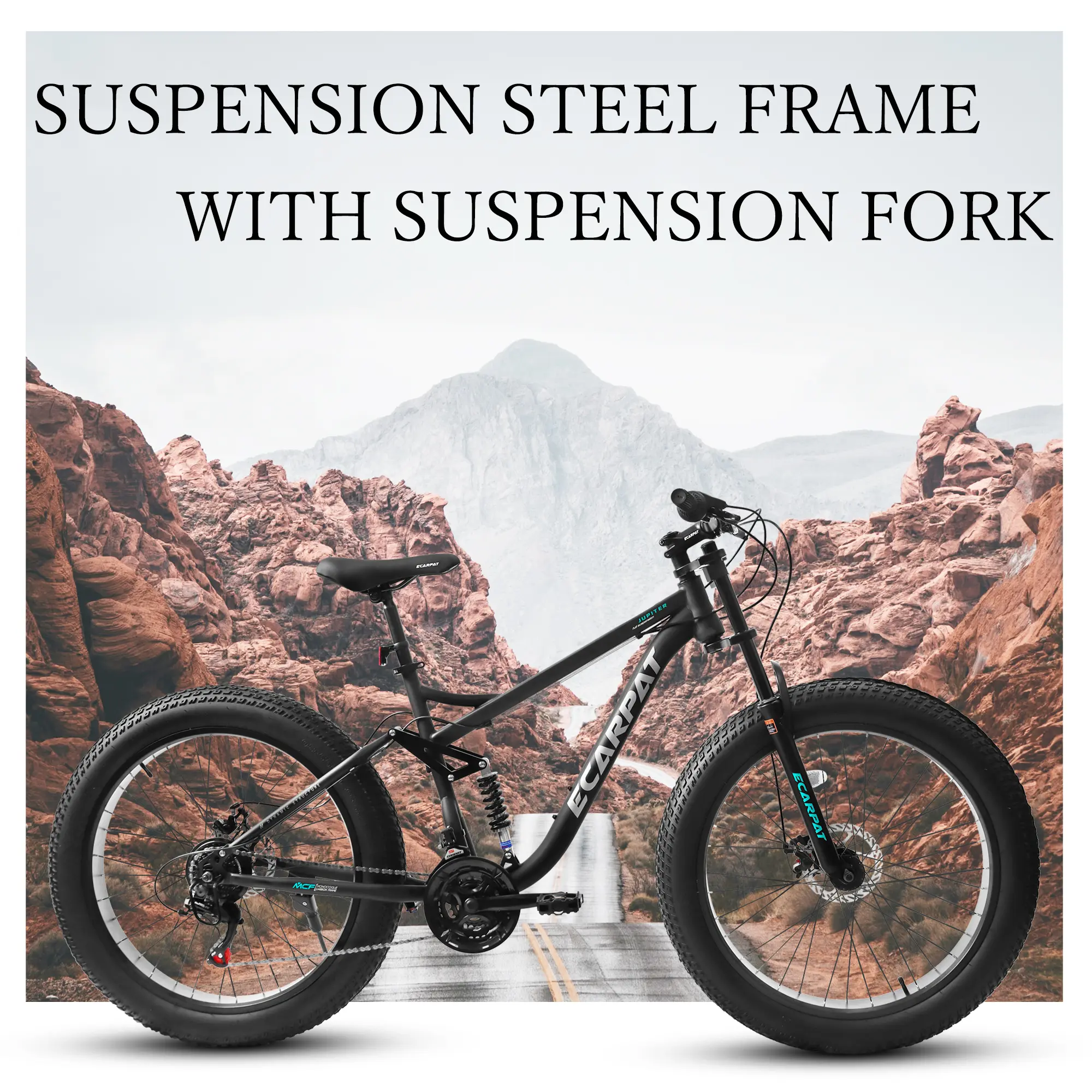 A26309 26 Inch Mountain Bike,Full-Suspension 21 Speeds Drivetrain With Disc-Brake Bicycle, 26x4inch Fat Tire Bike For Men