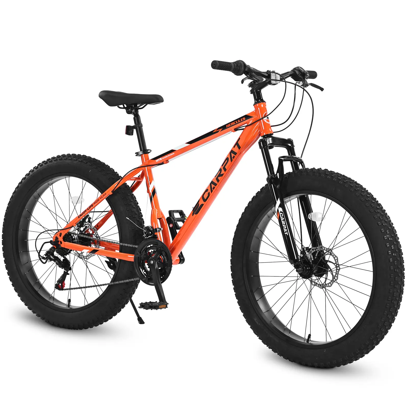 S26109 Elecony 26 Inch Fat Tire Bike Youth Full Shimano 21 Speed Mountain Bike, Dual Disc Brake, High-Carbon Steel Frame, Front Suspension, Mountain Trail Bike,