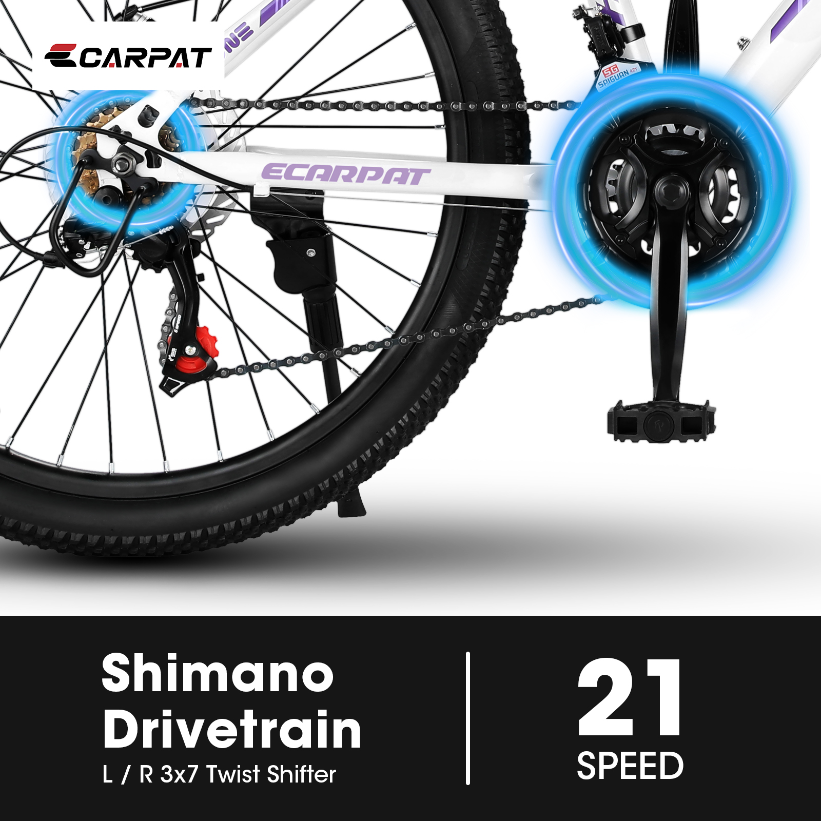 VTT 26" Femme & Ado, 21 Vitesses Shimano, Double Disque, Susp. 100mm
