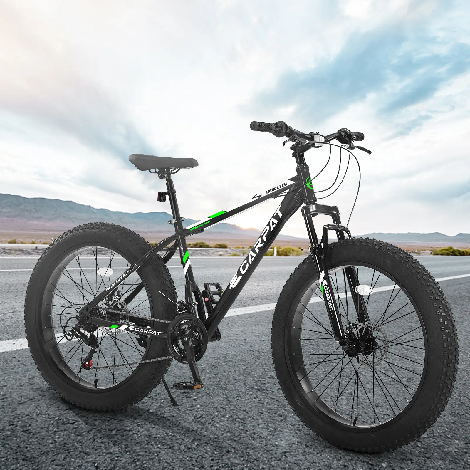 S26109 Elecony 26 Inch Fat Tire Bike Youth Full Shimano 21 Speed Mountain Bike, Dual Disc Brake, High-Carbon Steel Frame, Front Suspension, Mountain Trail Bike,