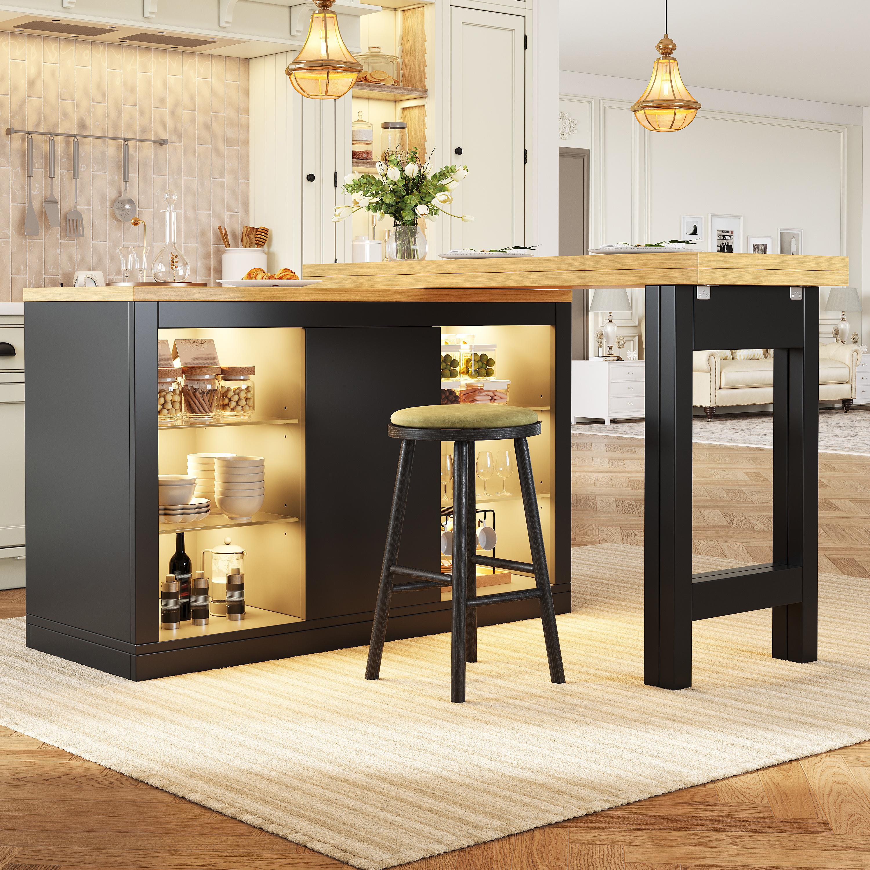 Extendable Sideboard With LED Lights, 120-197 Cm Adjustable Dining Table — image 2