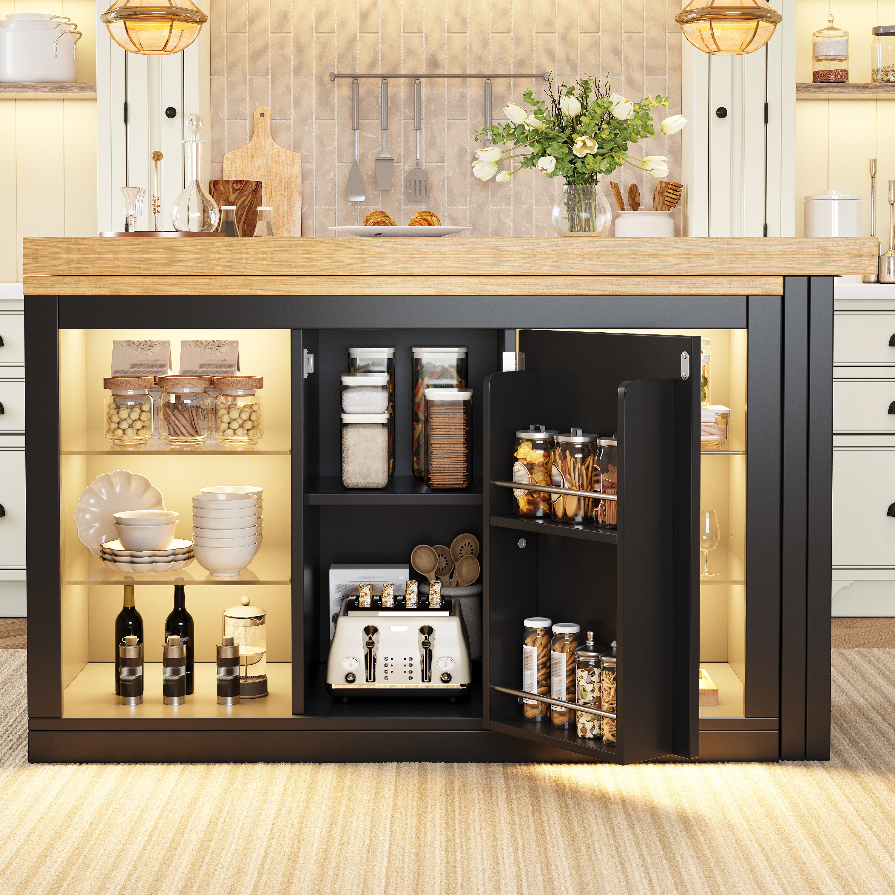 Extendable Sideboard With LED Lights, 120-197 Cm Adjustable Dining Table — image 4