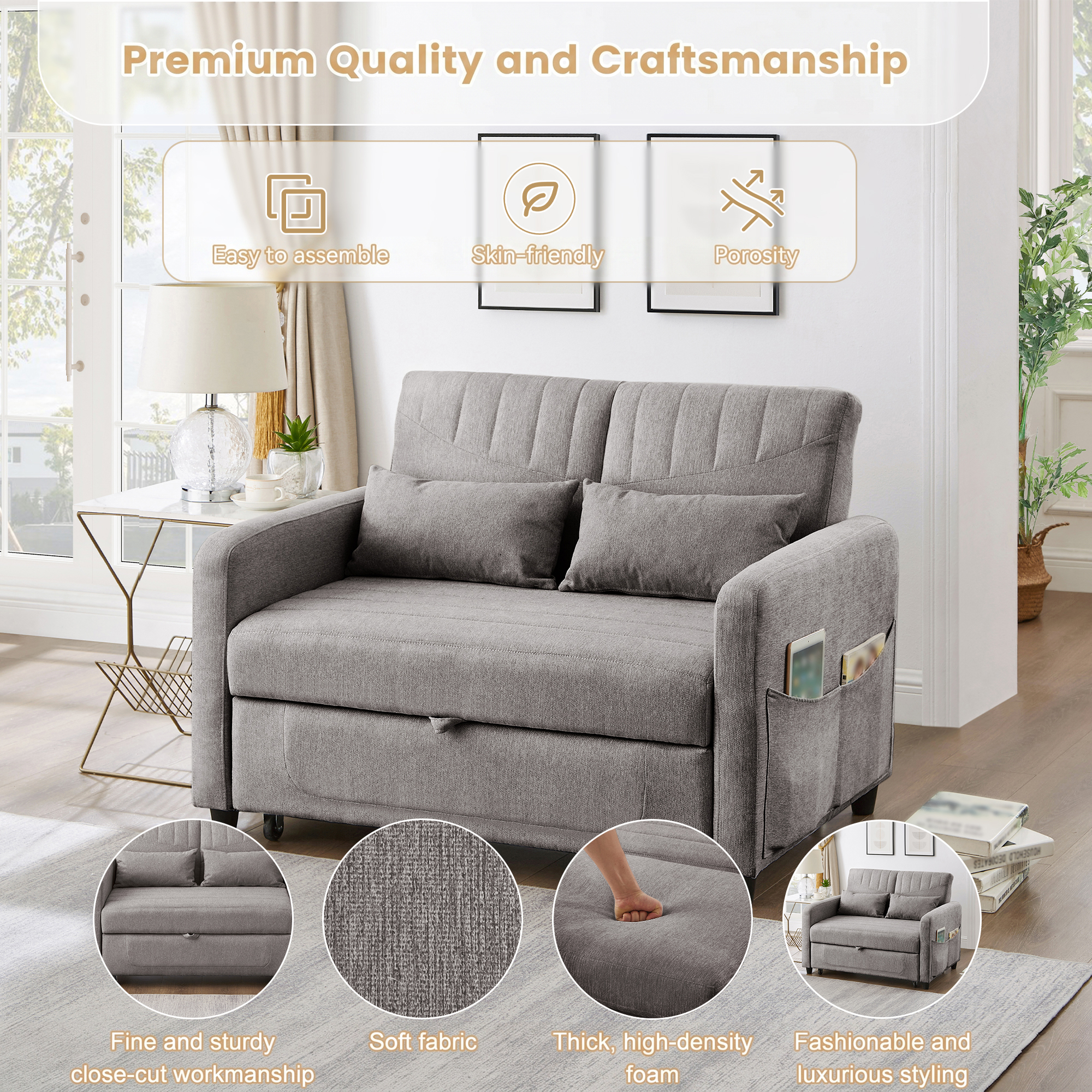 Sofa Bed With Sleeping Function Two-Seater Fold-Out Pull-Out Design, Simple — image 4