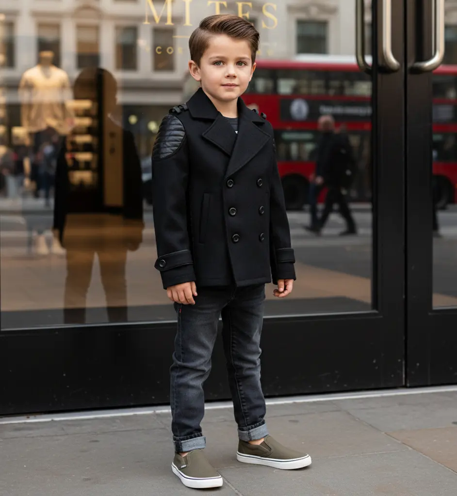 Boys Short Black Cashmere Coat 3-7Y Double