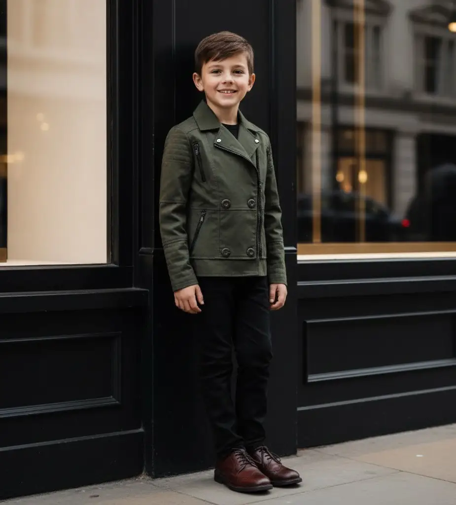 Boys Military Style Jacket Kids Cotton Coat Green Black Smart Outerwear 4-9Y