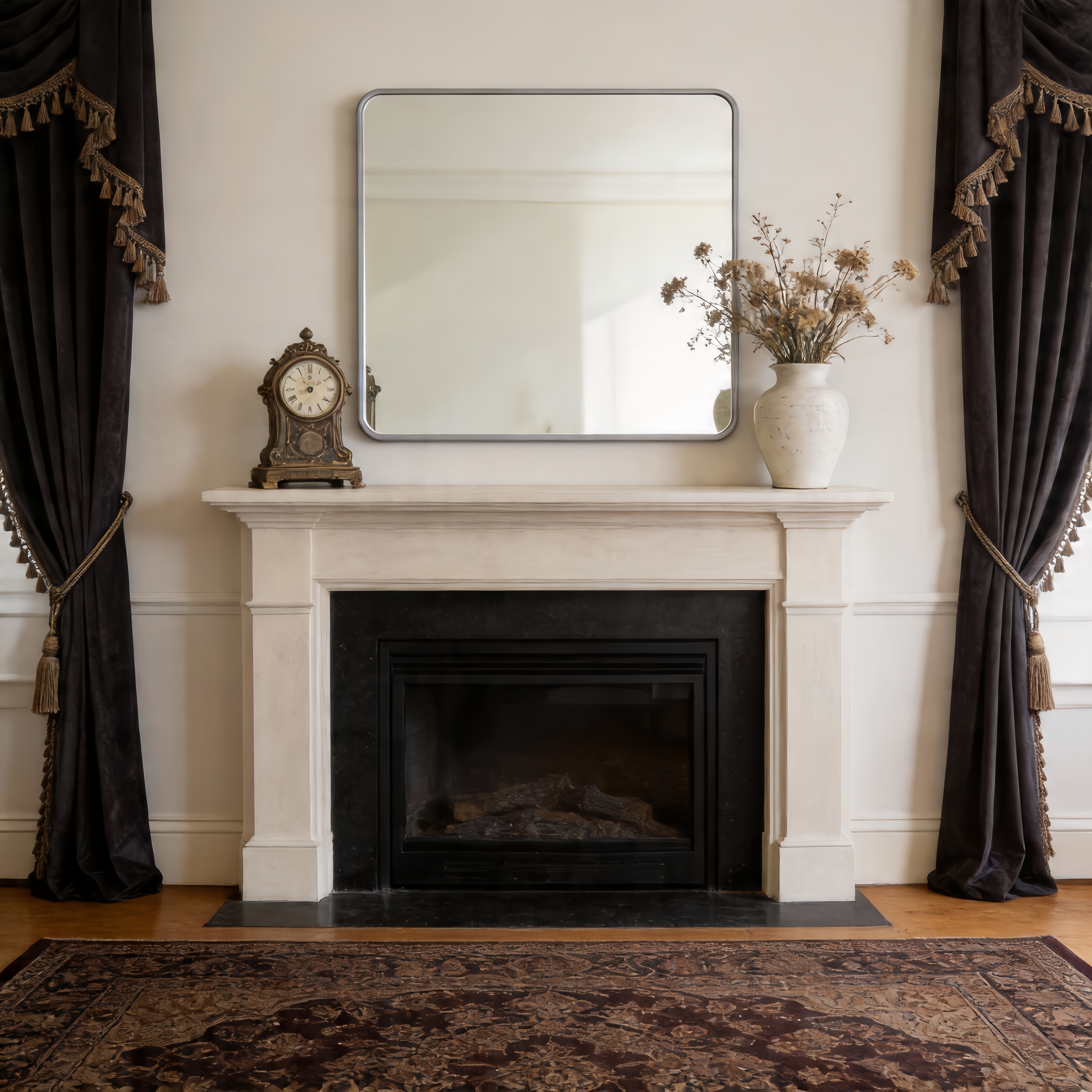 36in X 36in Inch Silver Metal Framed Square Bathrrom Mirror For Wall.