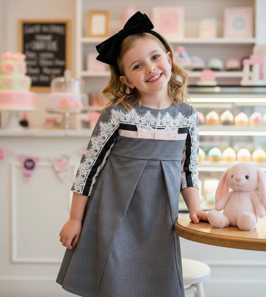 Girls Vintage Lace Dress A-Line 3-4 Sleeve
