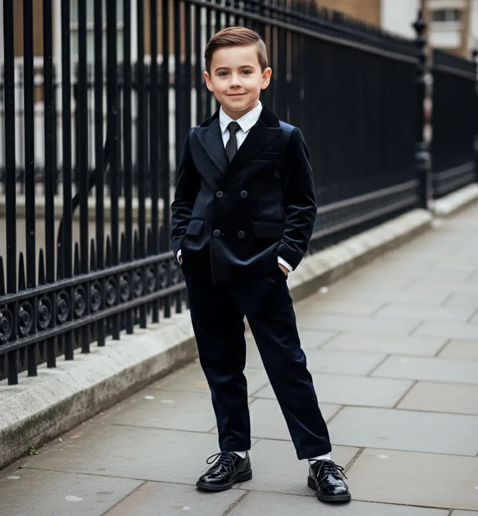 Boys Velvet Suit Set 3-10Y Navy Blazer