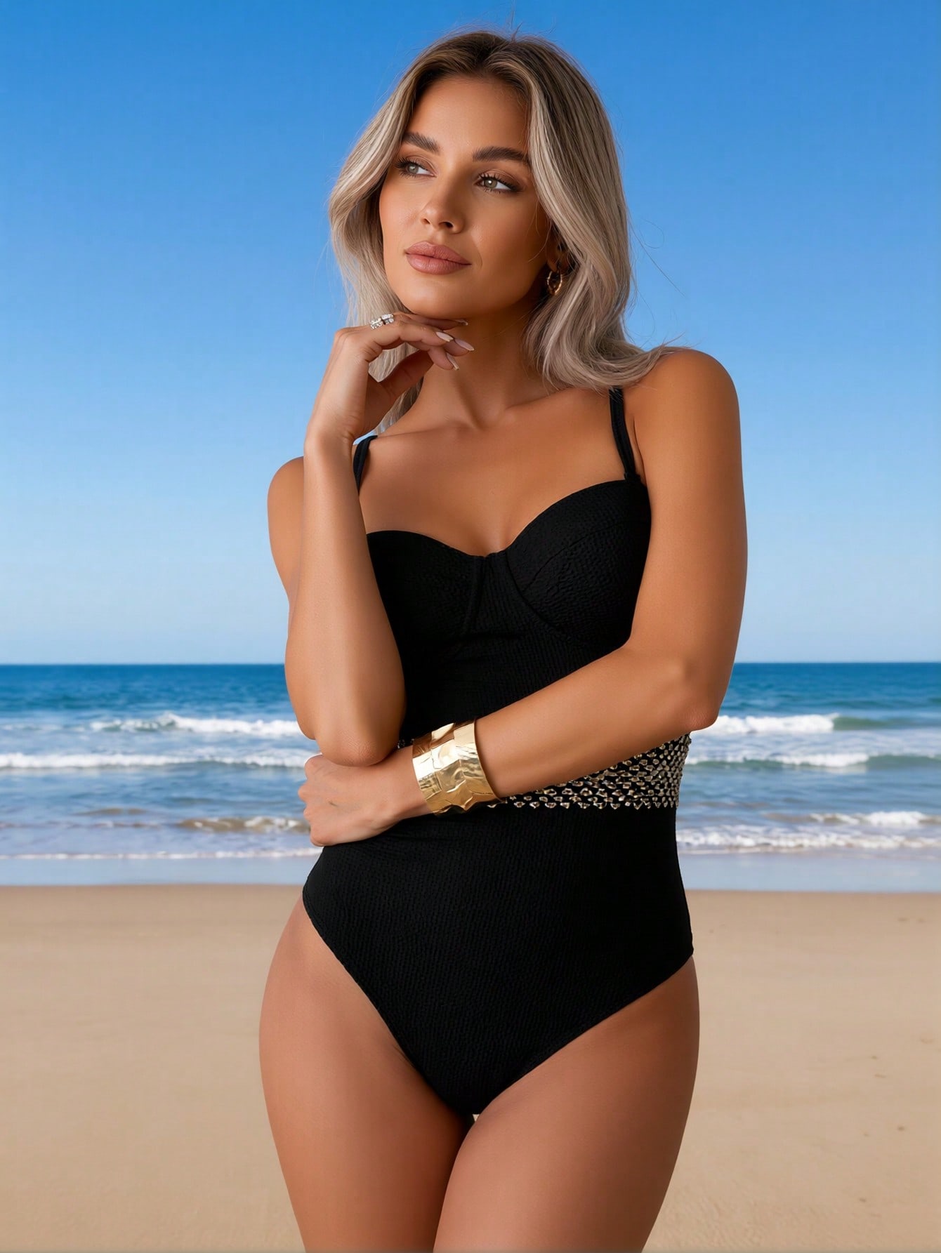 2026 Vacation Style One-Piece: Luxe Gold Accents For A Glamorous And Confident Beach Look — foto 2