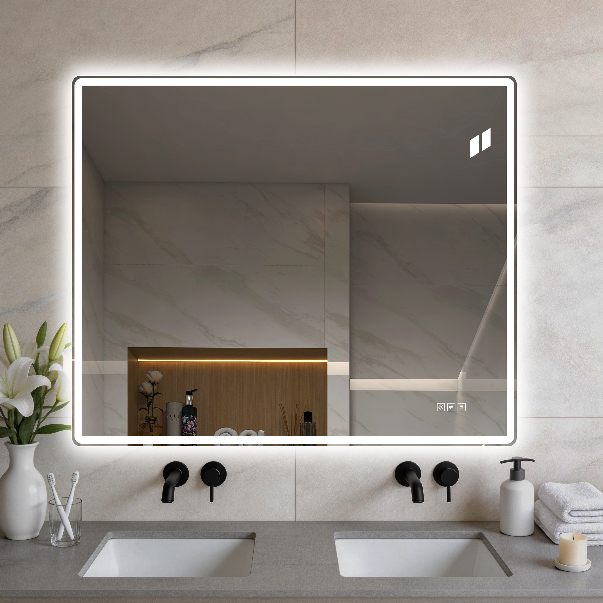 36 Frameless Front-Lit LED Bathroom Mirror With Anti-Fog