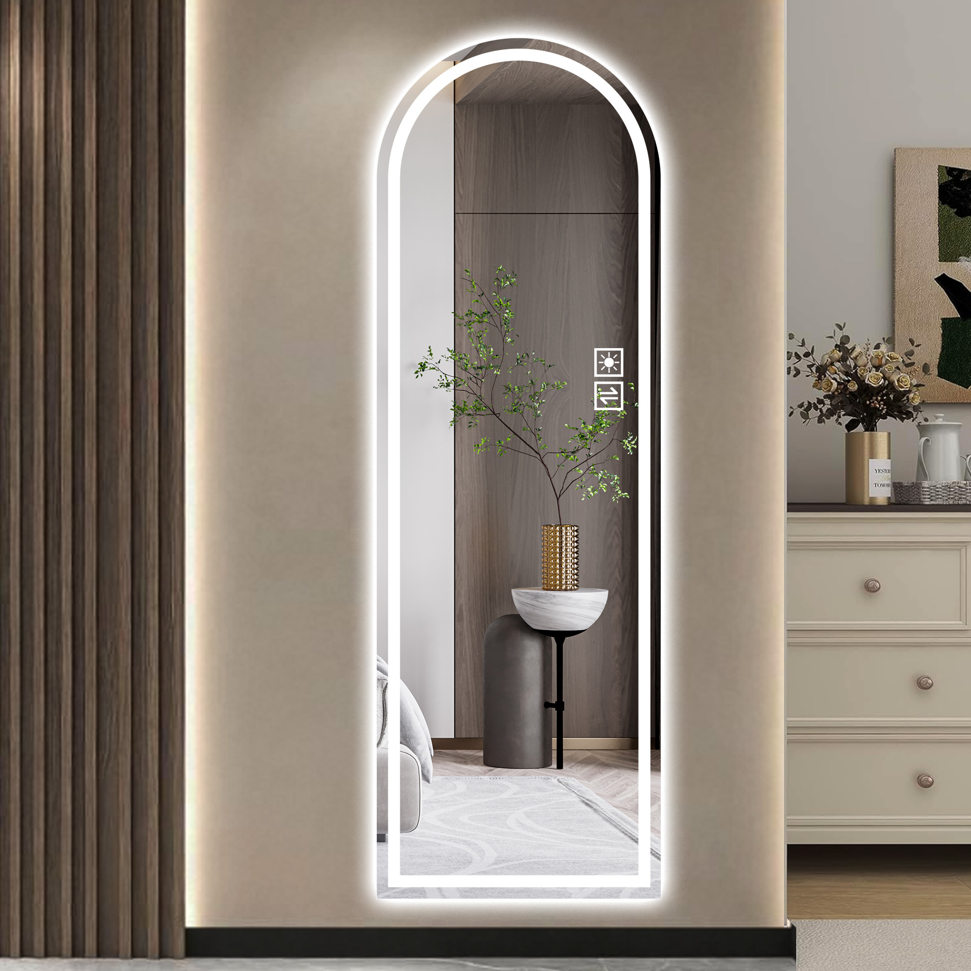 21 Arched Full Length Lighted Mirror With Front LED Lighting