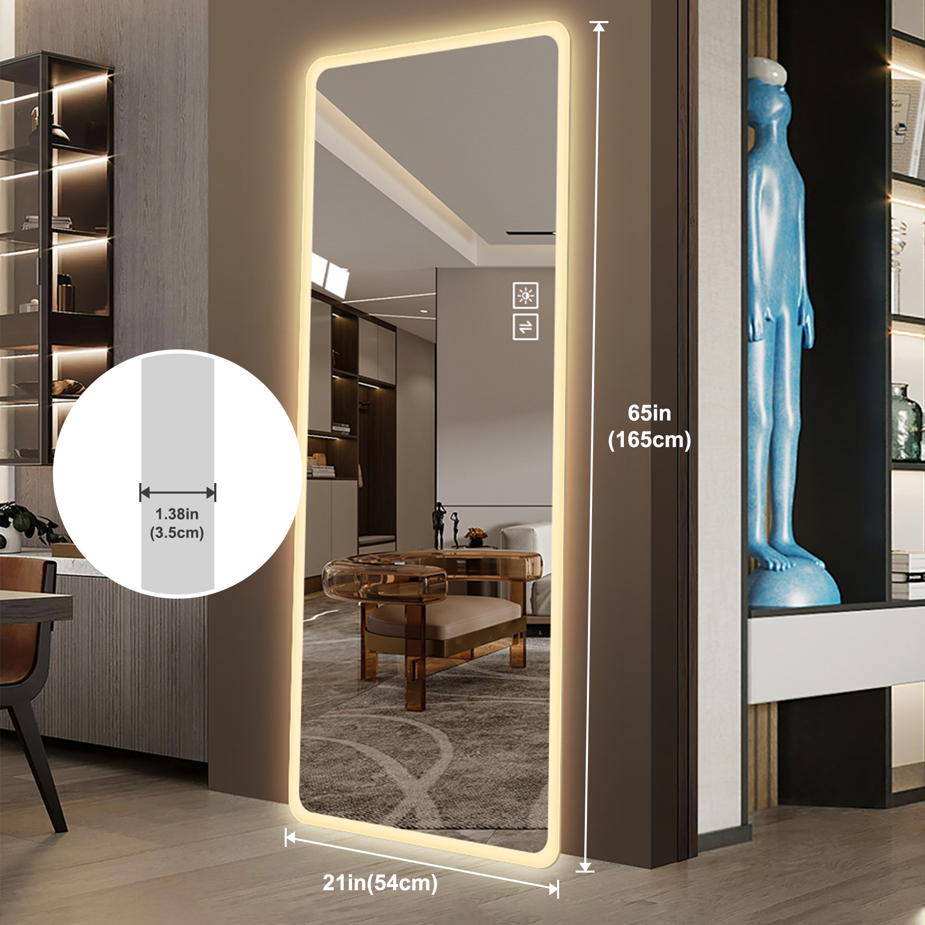 Full Length Mirror Lighted Vanity Body Mirror LED Mirror Wall-Mounted Mirror Big Size Rounded Corners, Bedroom,Living Room,Dressing Room Hotel — foto 4