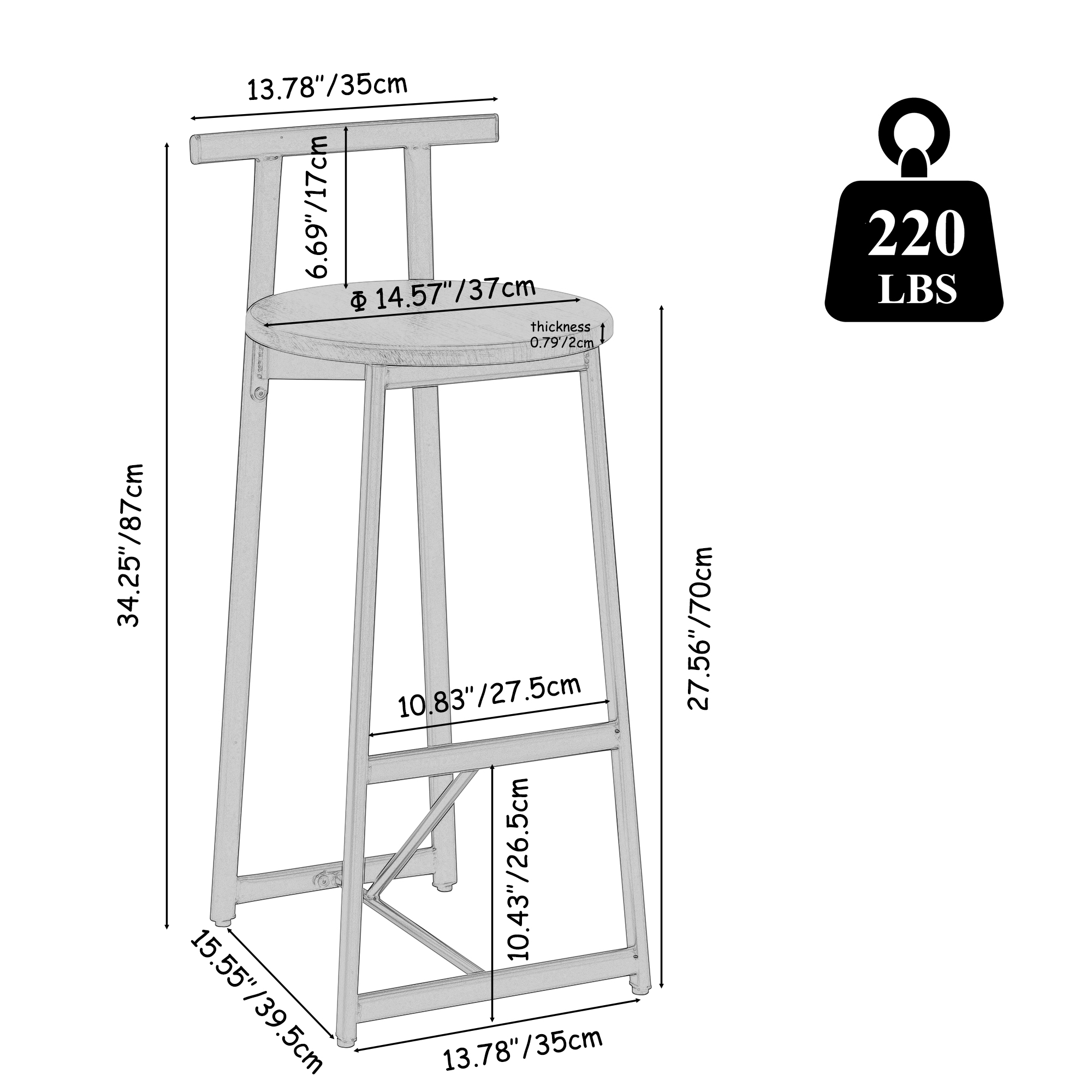 Bar Stools Kitchen Island Bar Chairs Set Of 3 Metal Counter Barstools With Backrest For Dining Pub Room  Black & White — foto 3