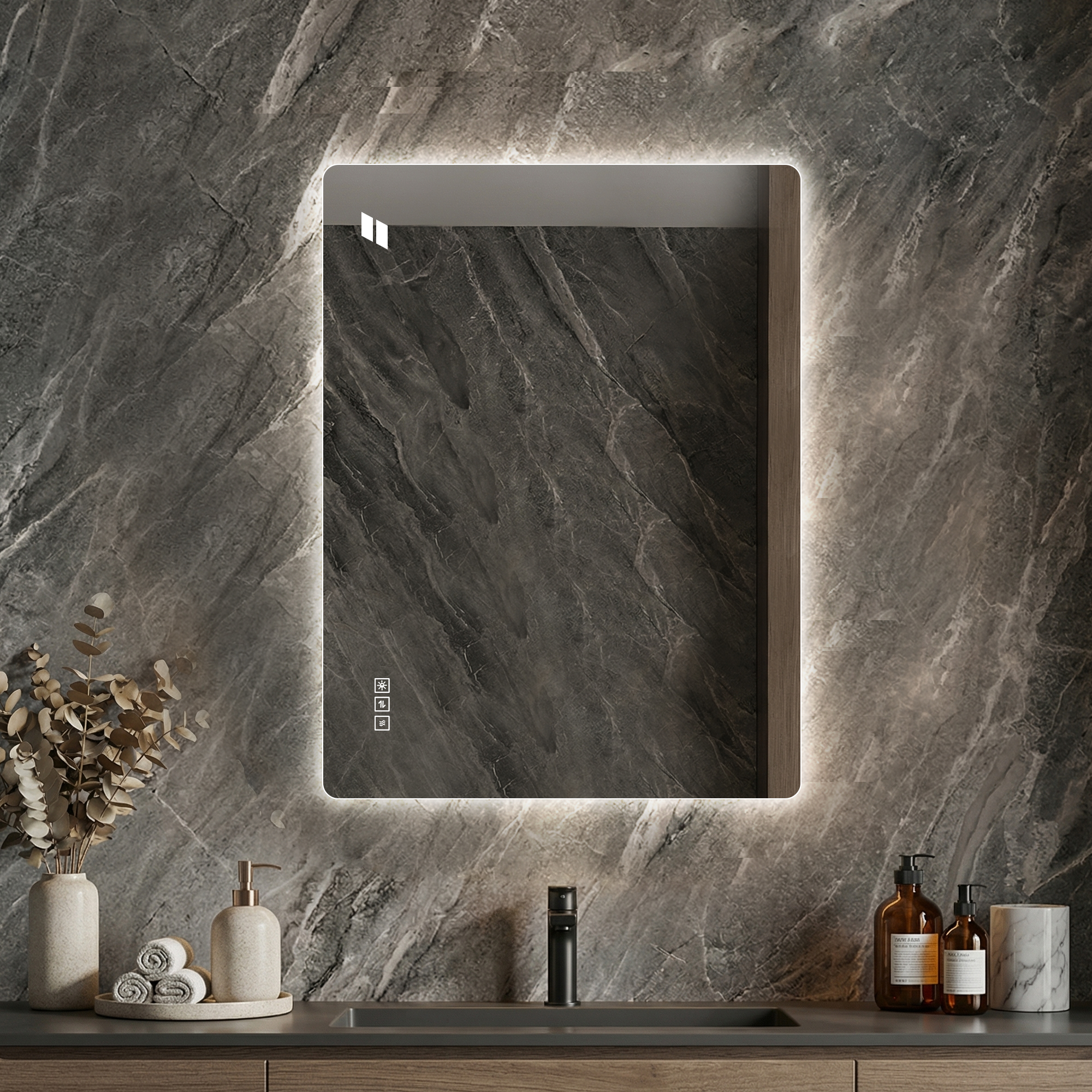 24x32 Inch Bathroom Mirror With Led Lights Front And Backlit