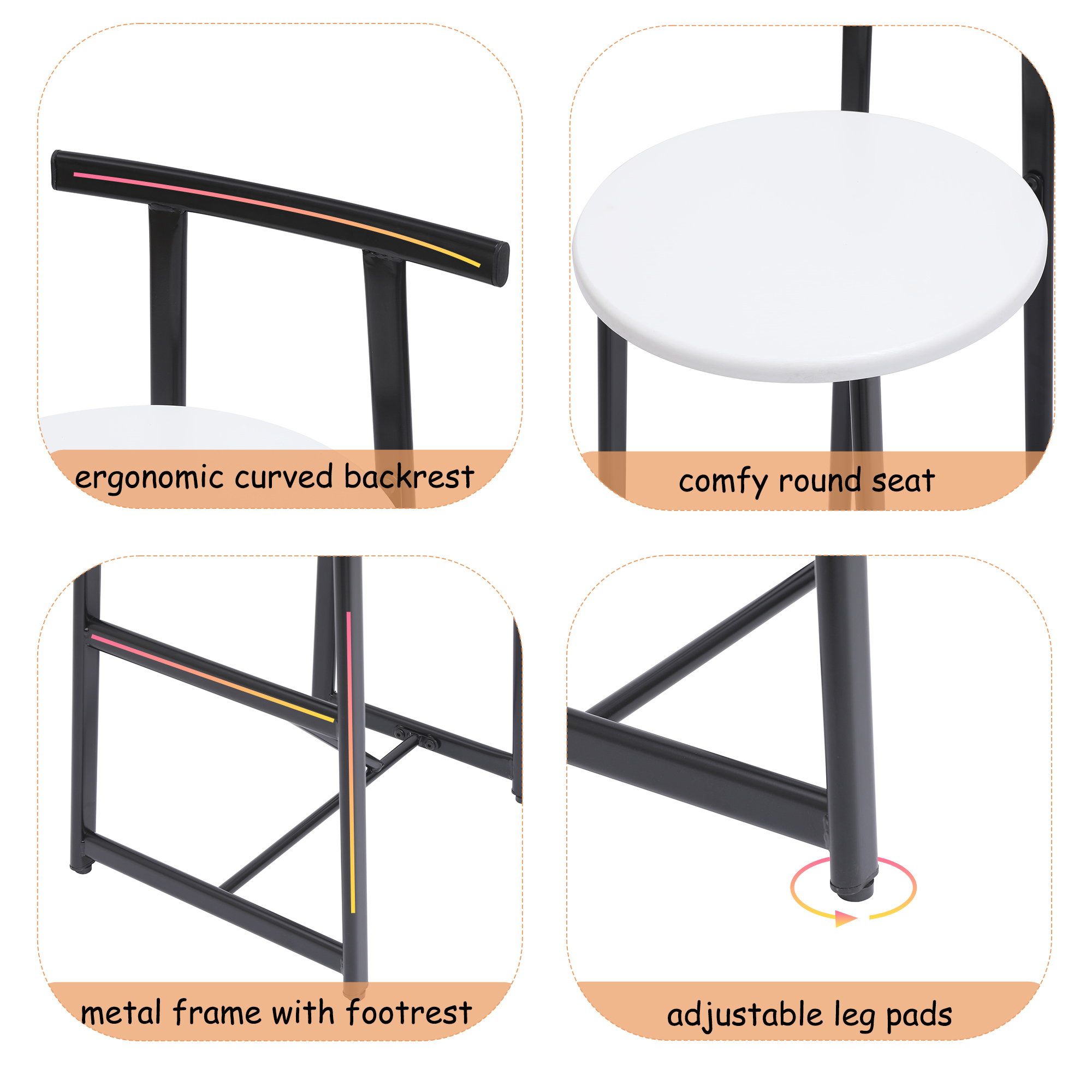 Bar Stools Kitchen Island Bar Chairs Set Of 3 Metal Counter Barstools With Backrest For Dining Pub Room  Black & White — foto 4