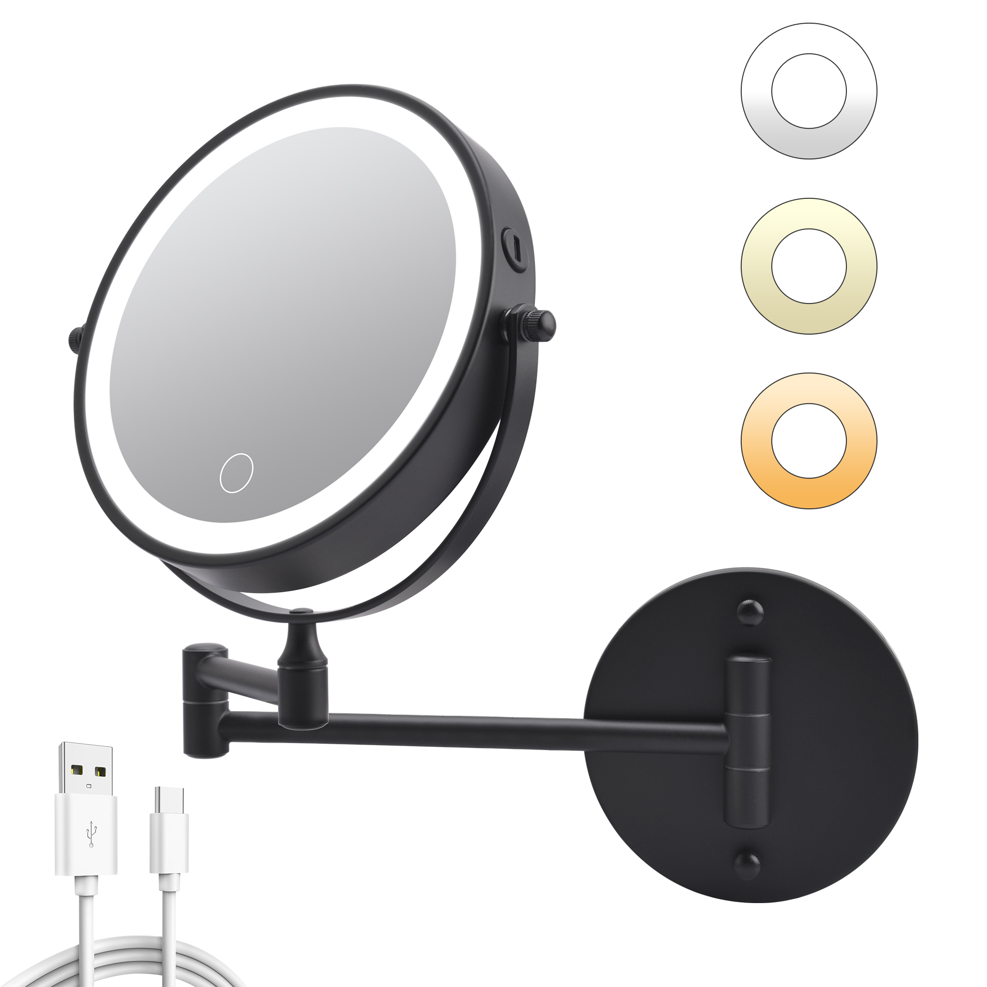 Rechargeable LED Wall Mount Makeup Mirror with 10X Magnification