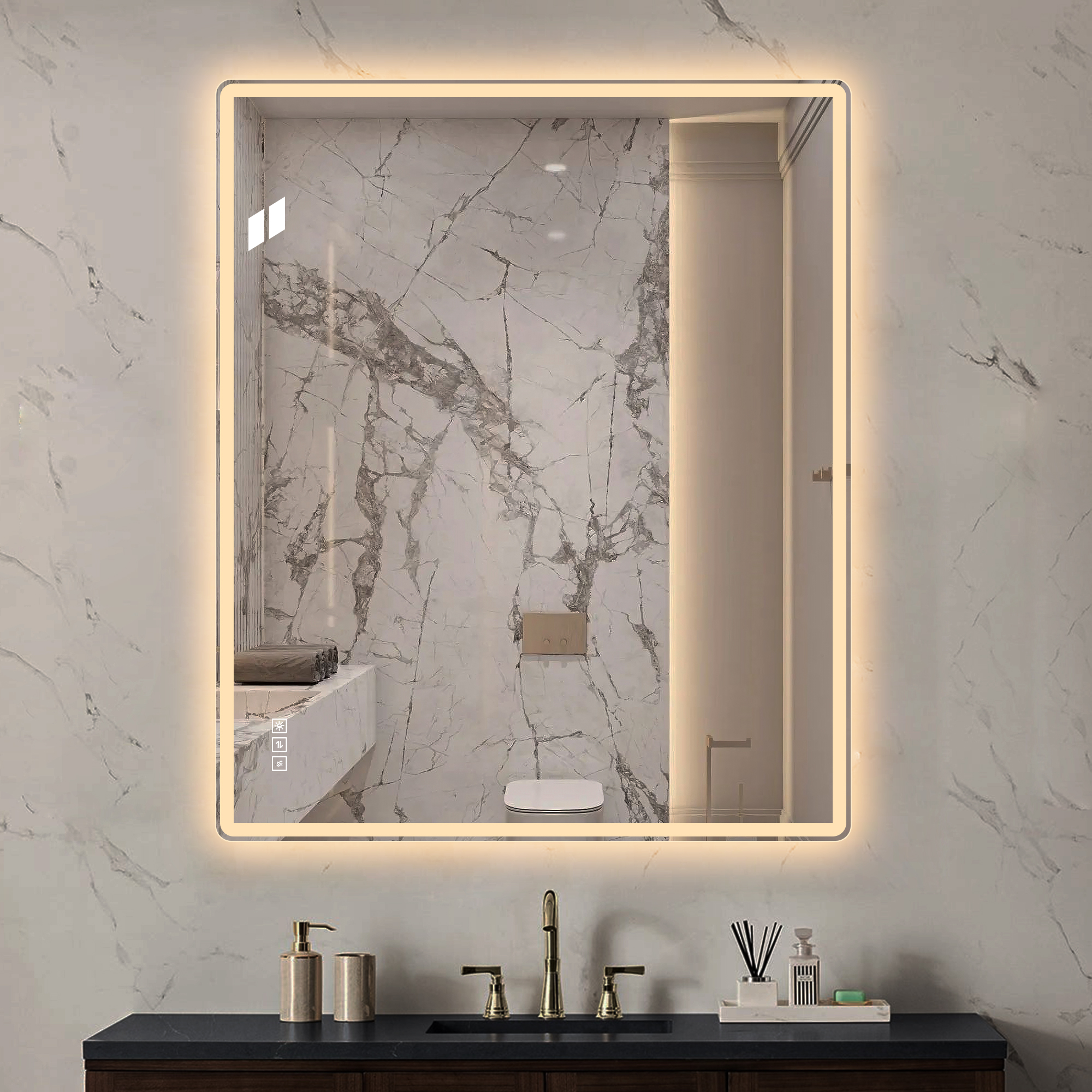30  X 36  Frameless Front-Lit LED Bathroom Mirror With Anti-Fog, 3 Color Temperatures, Stepless Dimming, Smart Memory Function, Shatter-Resistant Backing, UL Certified, IP44 Waterproof