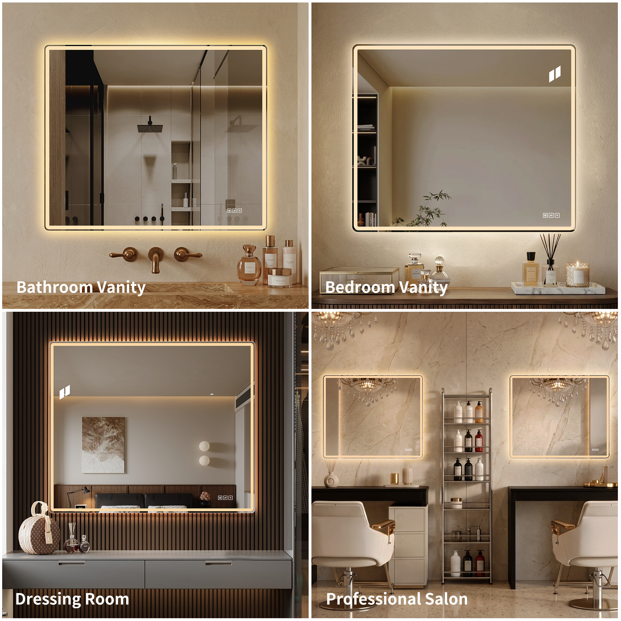 30  X 36  Frameless Front-Lit LED Bathroom Mirror With Anti-Fog, 3 Color Temperatures, Stepless Dimming, Smart Memory Function, Shatter-Resistant Backing, UL Certified, IP44 Waterproof 3