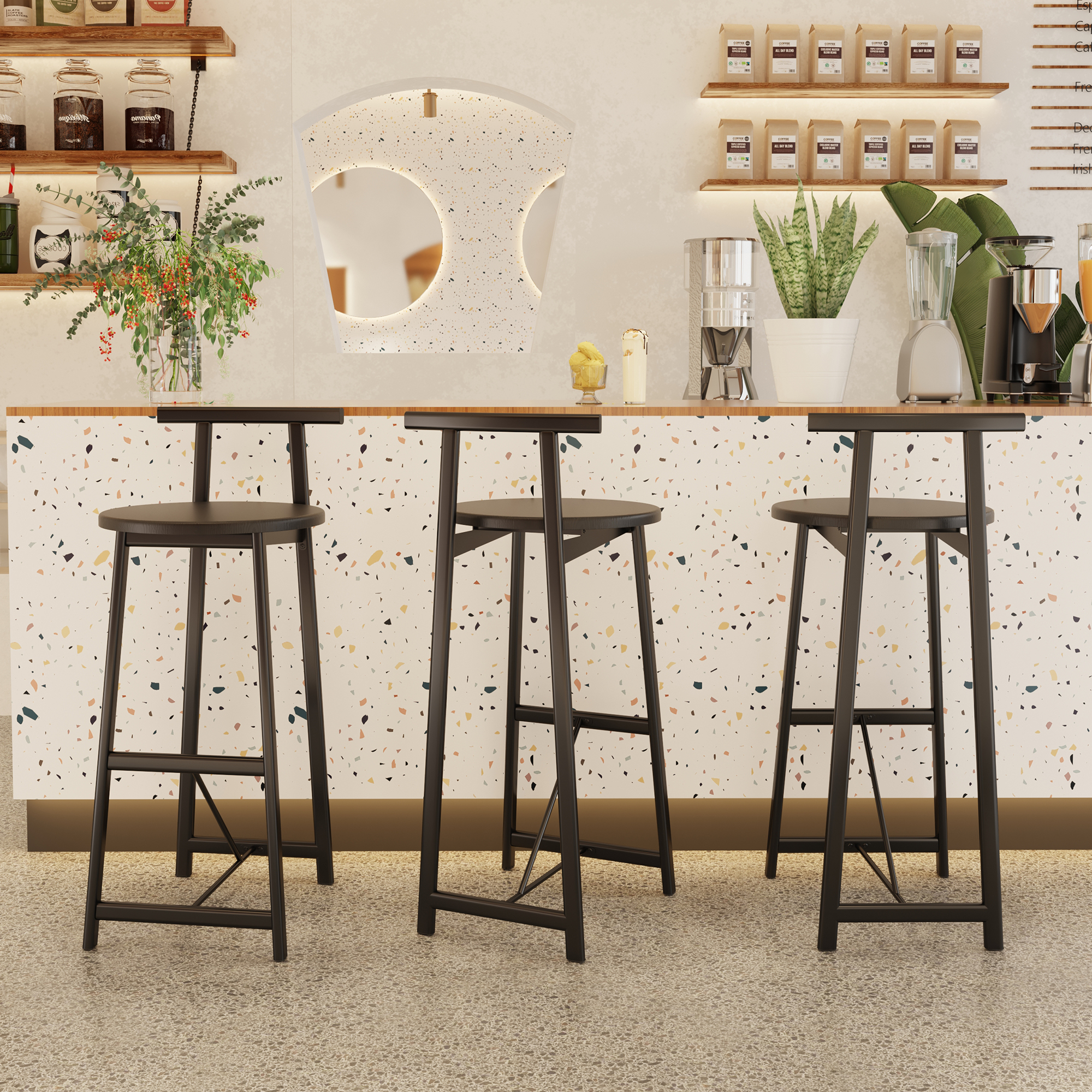 Wooden Round Barstool Set of 3