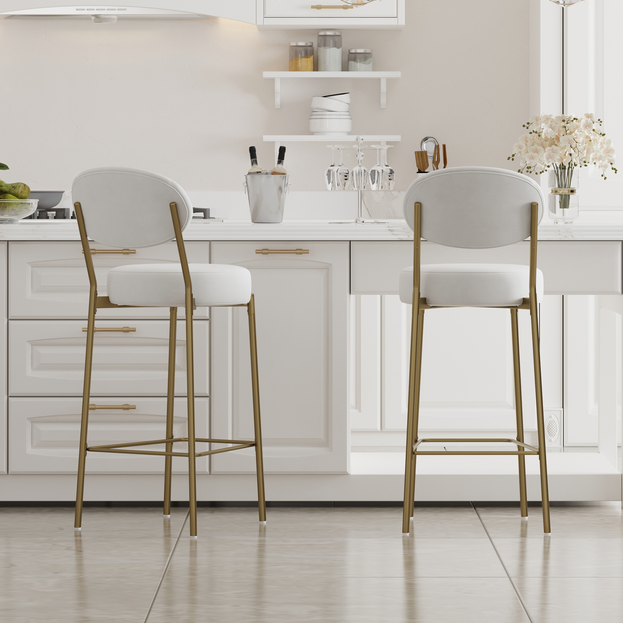 Upholstered Bar Stools Set of 2, picture 2 of 4