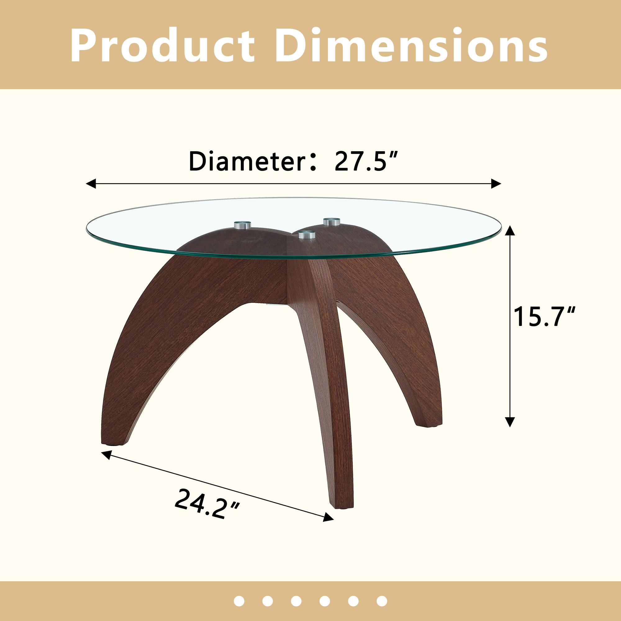 Creative Claw-style Triangular-leg Round Coffee Table, Approximately 27.5 Inches In Diameter, Featuring A Clear Tempered Glass Top And Walnut-colored MDF. Perfect As A Living Room Coffee Table,etc. — foto 2