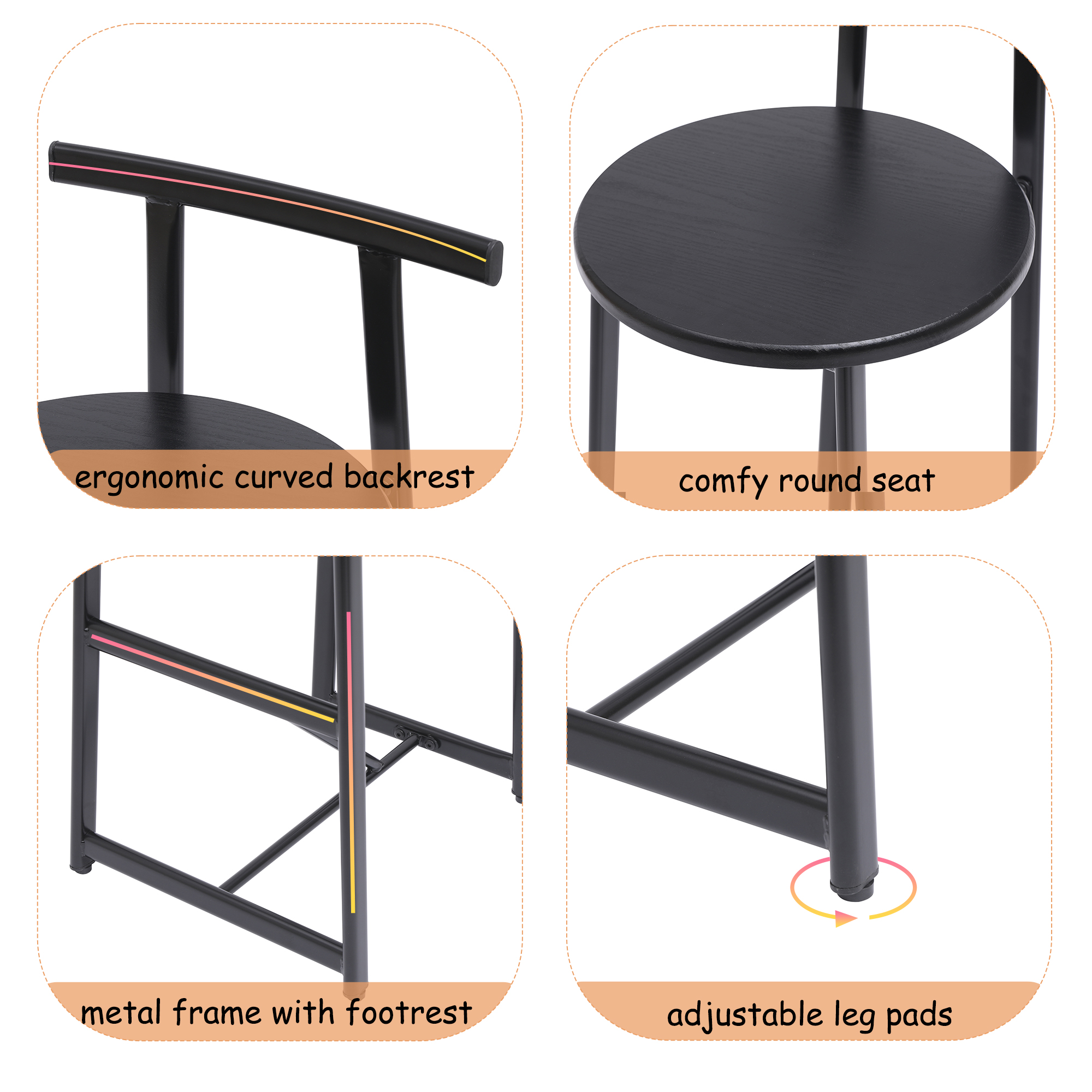 Wooden Round Barstool Set of 3, picture 2 of 5
