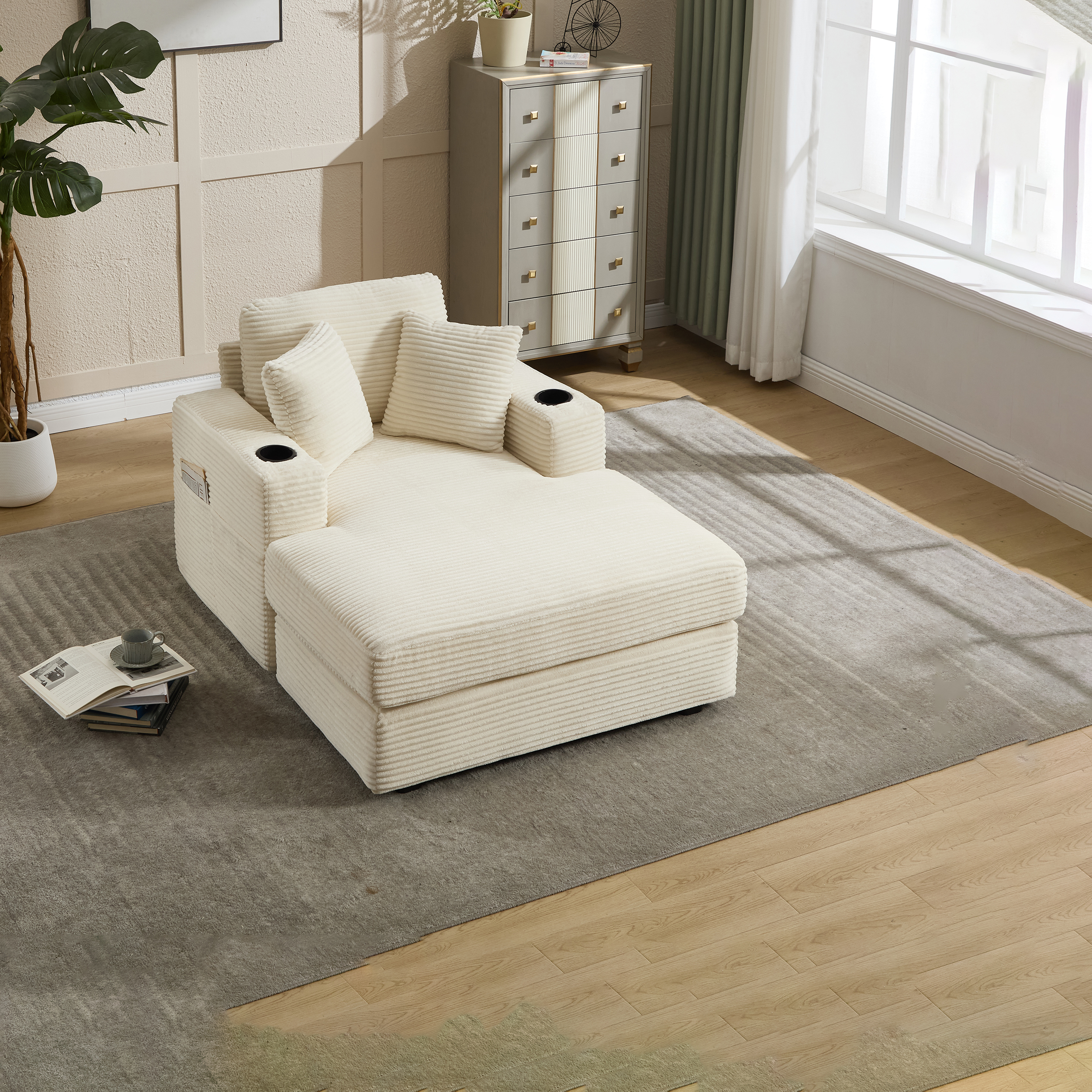 Corduroy Upholstered Chaise Lounge