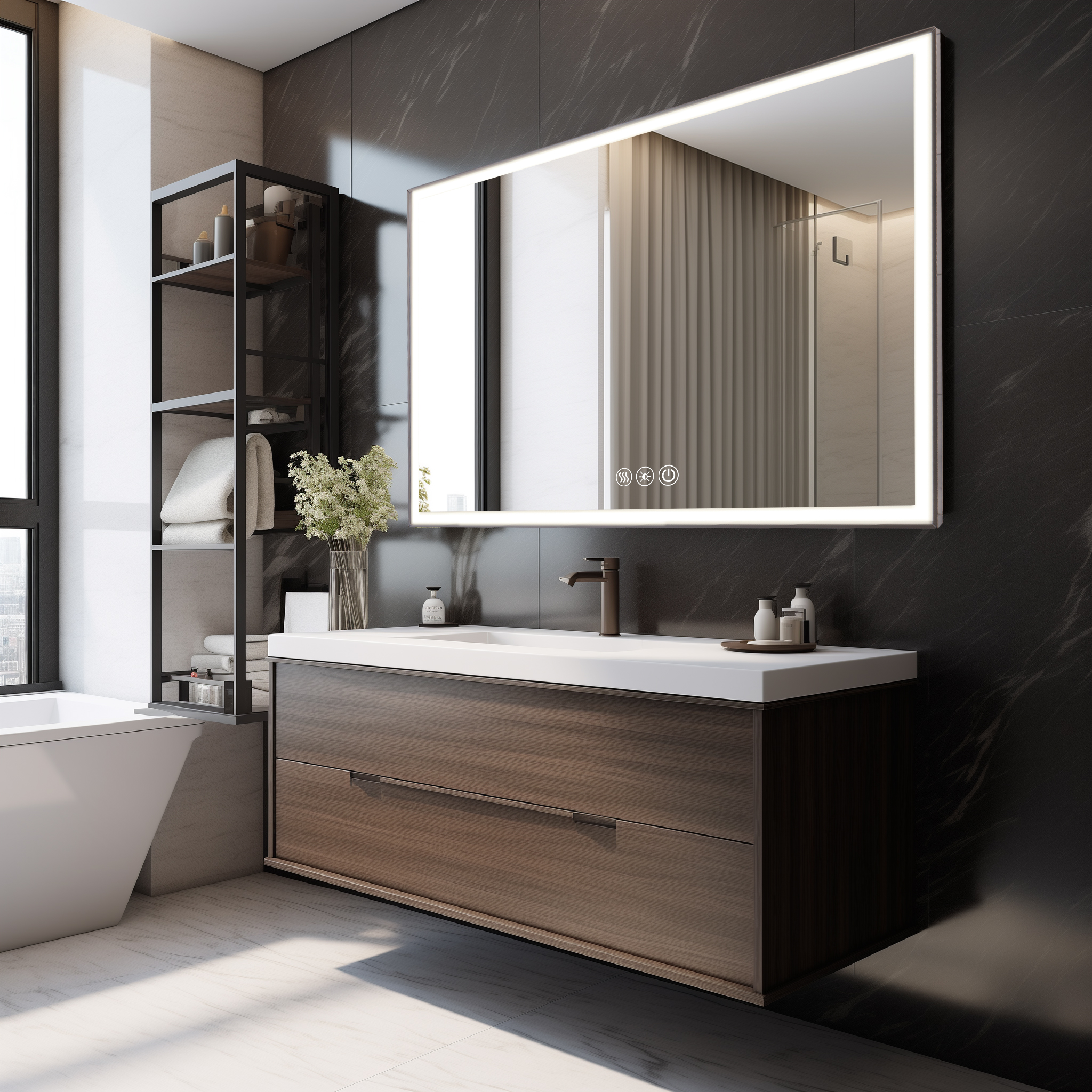 32 LED Bathroom Mirror With Brushed Aluminum Frame