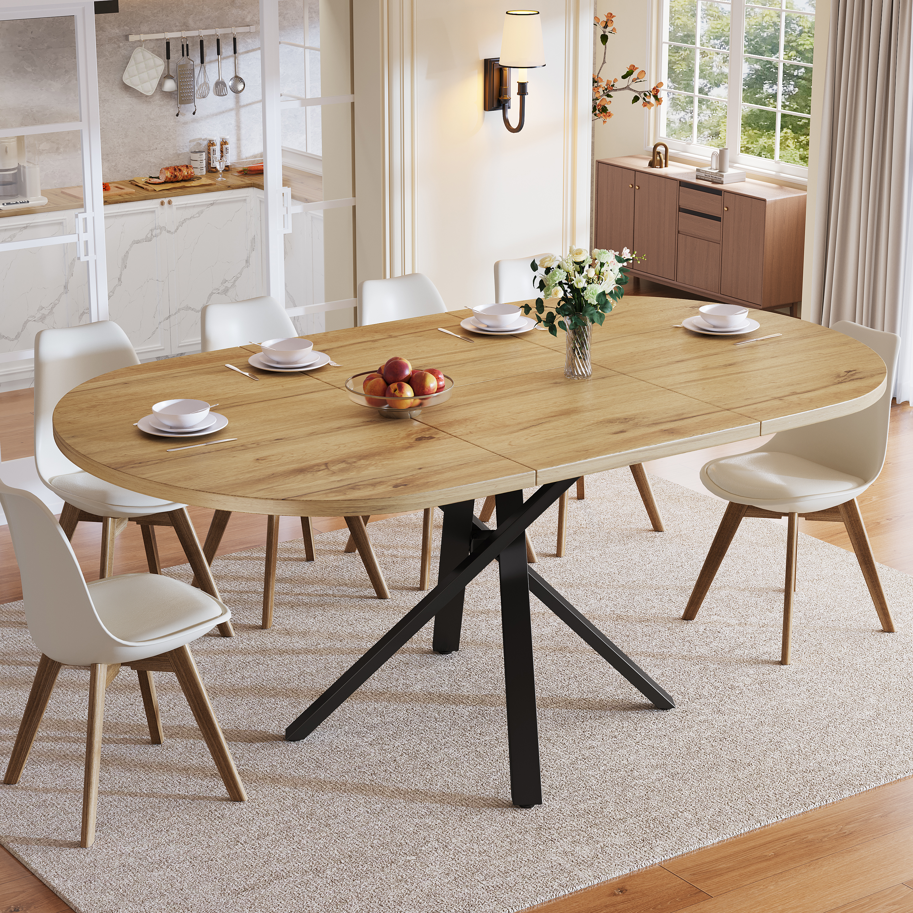 Extendable Dining Table 100-140cm, Round-oval Stable X-metal Frame, Adjustable — image 3