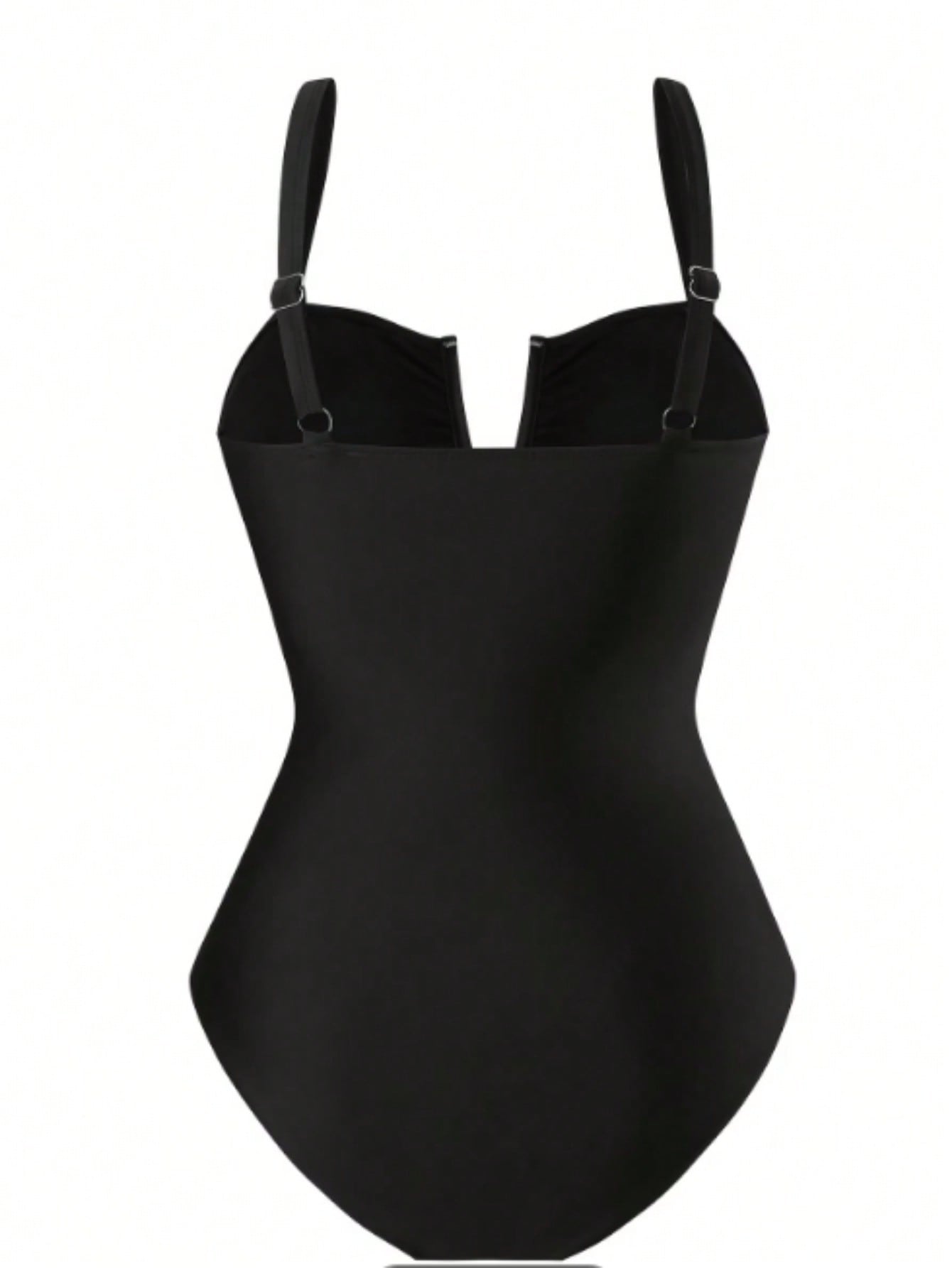 2026 New V Notch Spaghetti Strap One Piece Swimsuit With Tropical Print Sarong Wrap Skirt Two Piece Set — foto 2