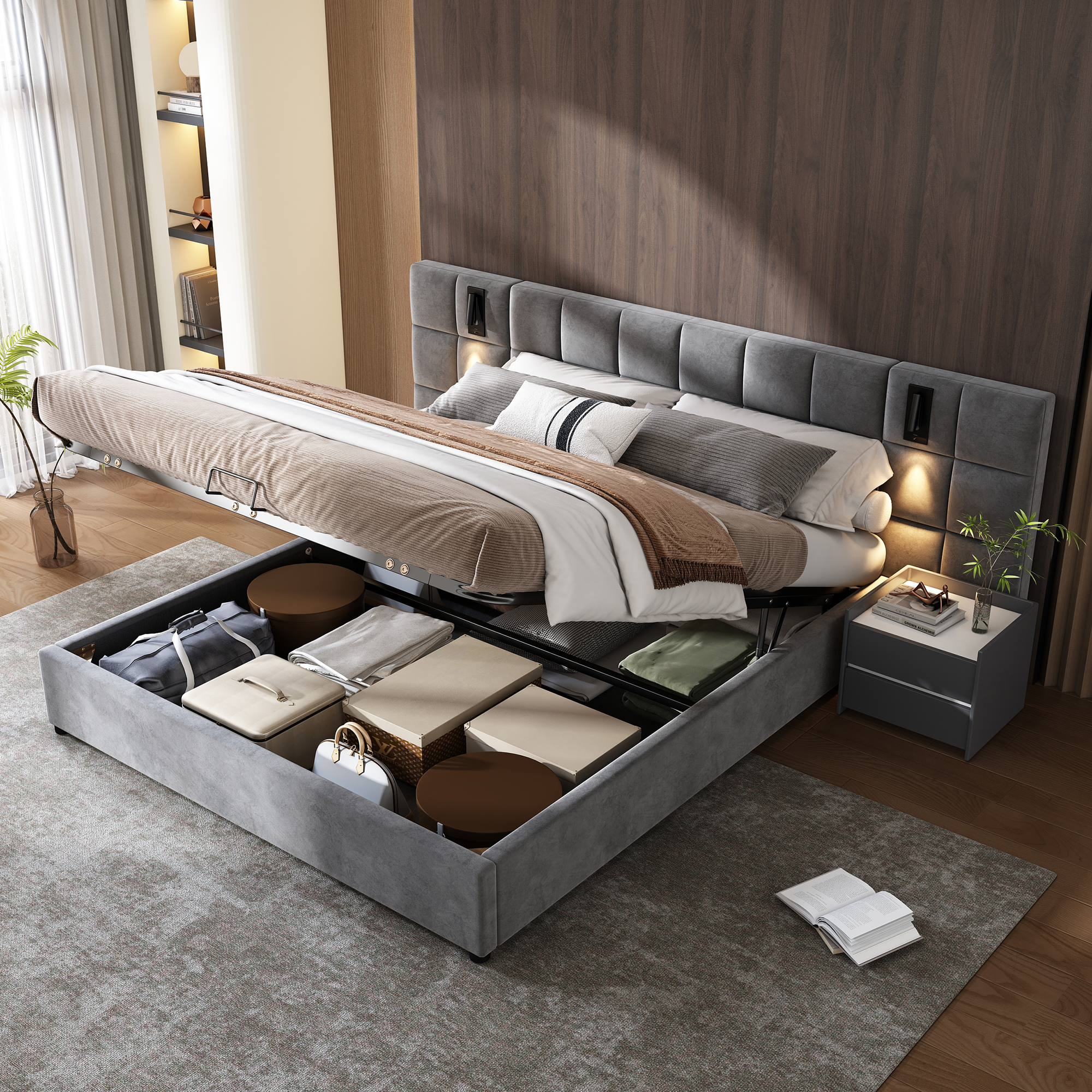 Upholstered Bed, King Size Bed-5ft 150x200cm , Hydraulic Storage — image 2