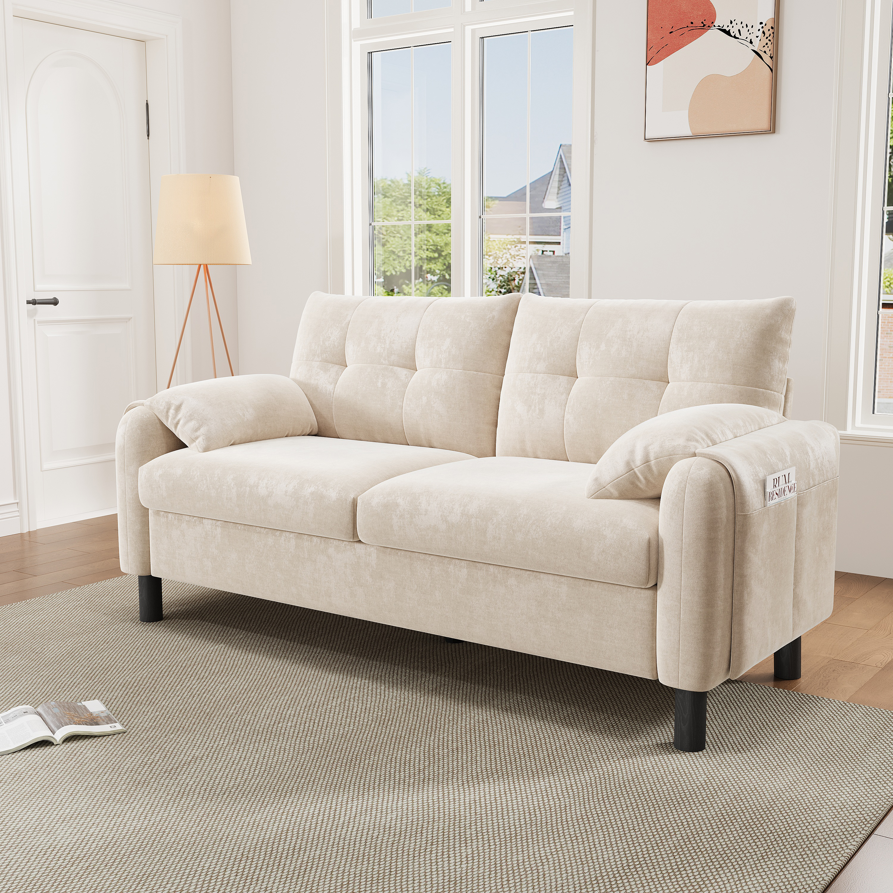 Modern 2 Seater Chenille Fabric Sofa With Soft Cushioned Seat, Pillow Style — image 2