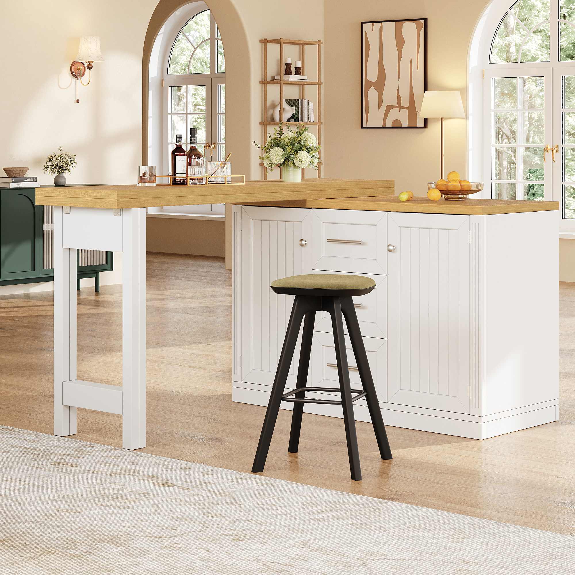 Extendable Sideboard & Table Combo, 120-180 Cm Adjustable Dining With Storage — image 4