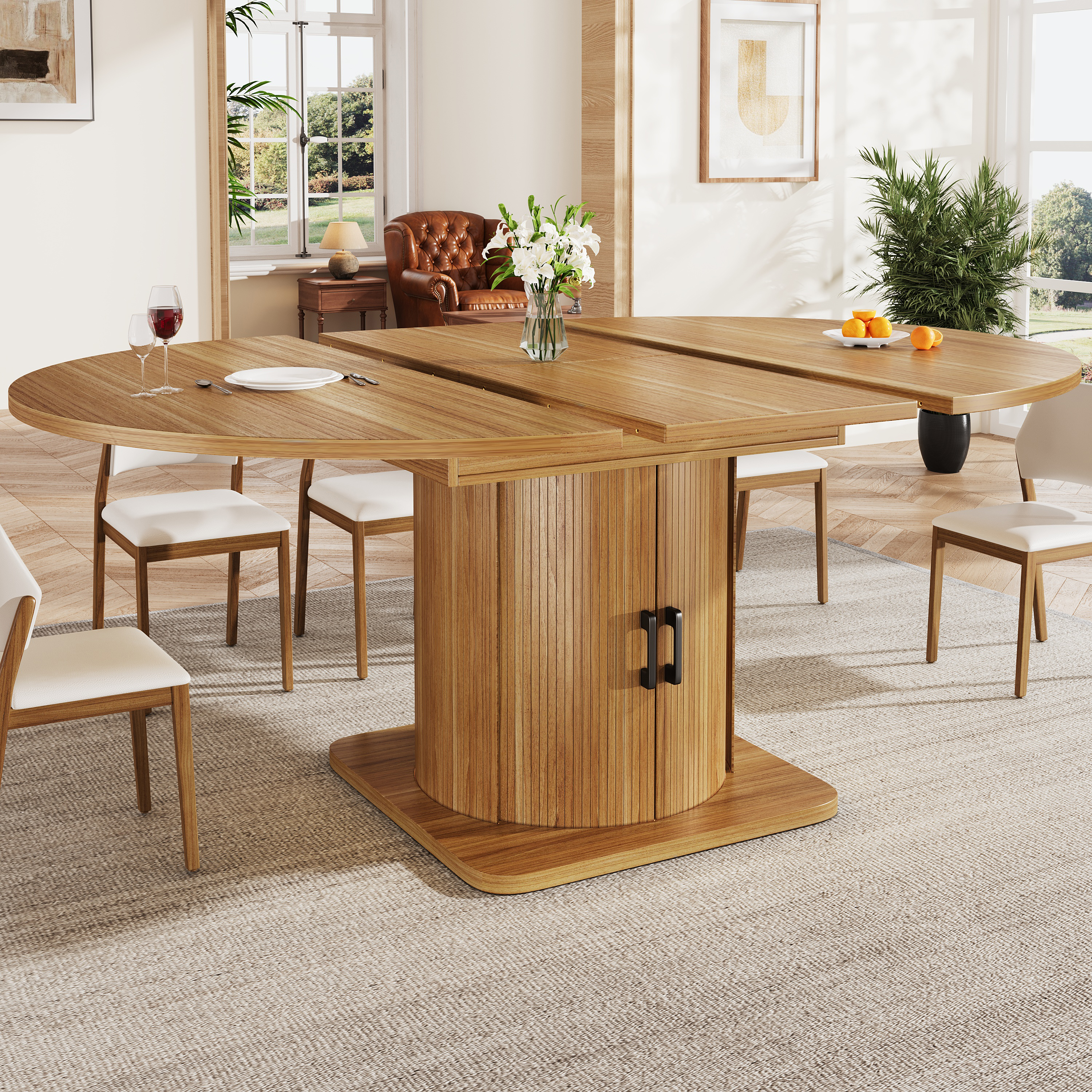 Extendable Dining Table, Room Kitchen Round Extends To Oval, 118-158 Cm, Seats — image 5