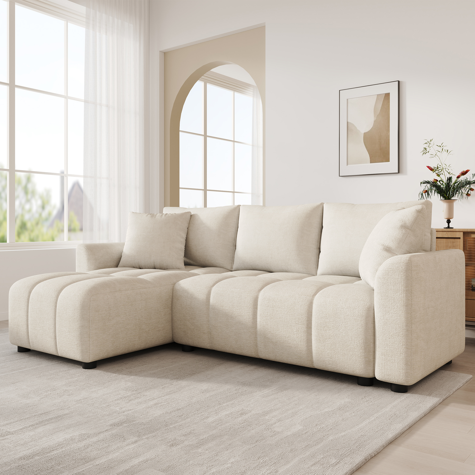 3-Seater Sofa, Convertible L-Shaped Corner Chenille Fabric, With Two Decorative — image 2