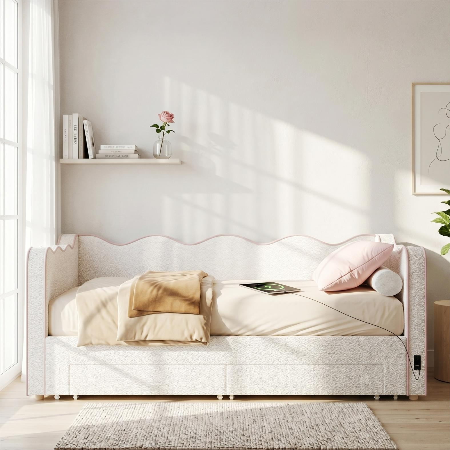 Daybed Sofa Bed With Pull-Out Trundle, Upholstered Single 90 X 190 Cm Extends — image 4