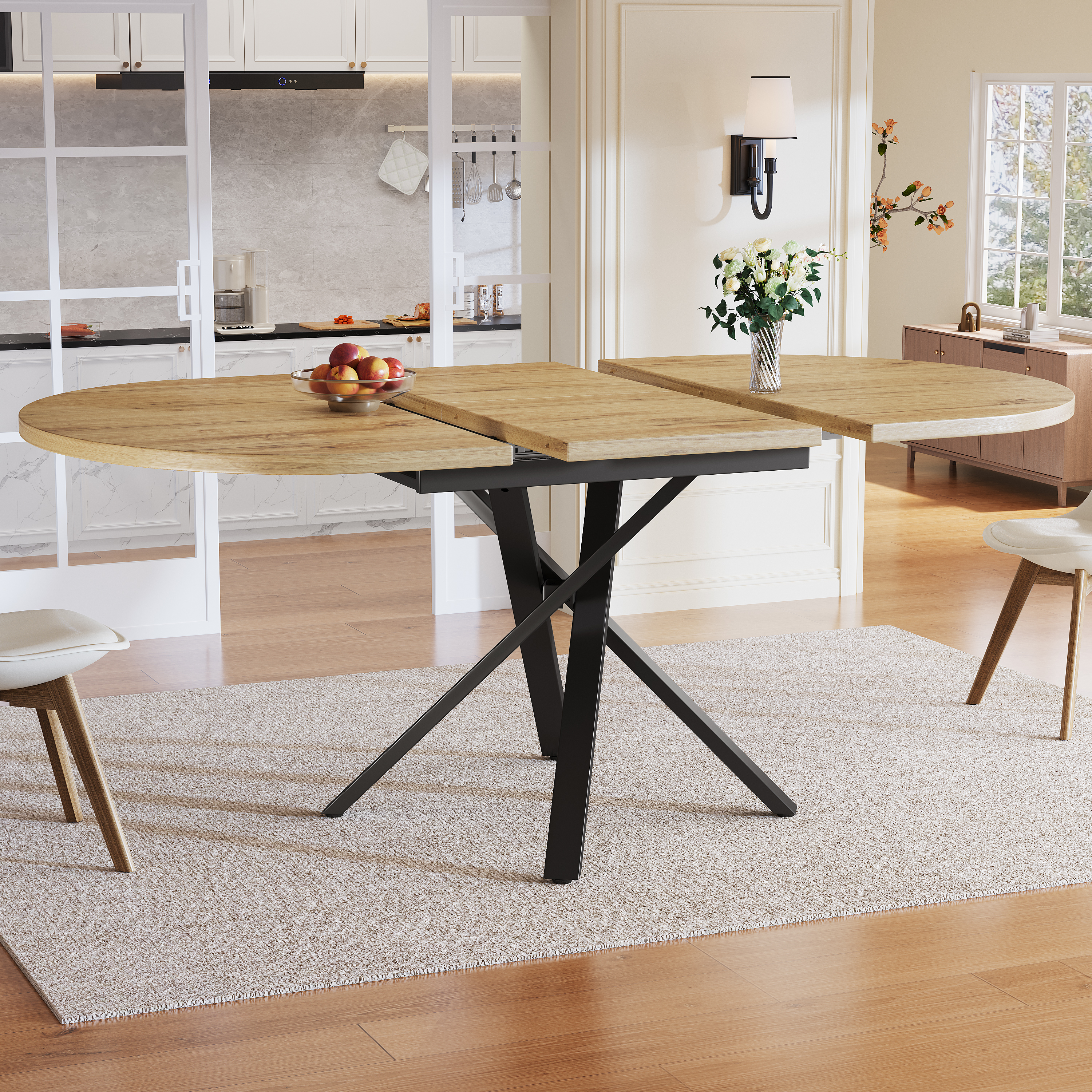Extendable Dining Table 100-140cm, Round-oval Stable X-metal Frame, Adjustable — image 2