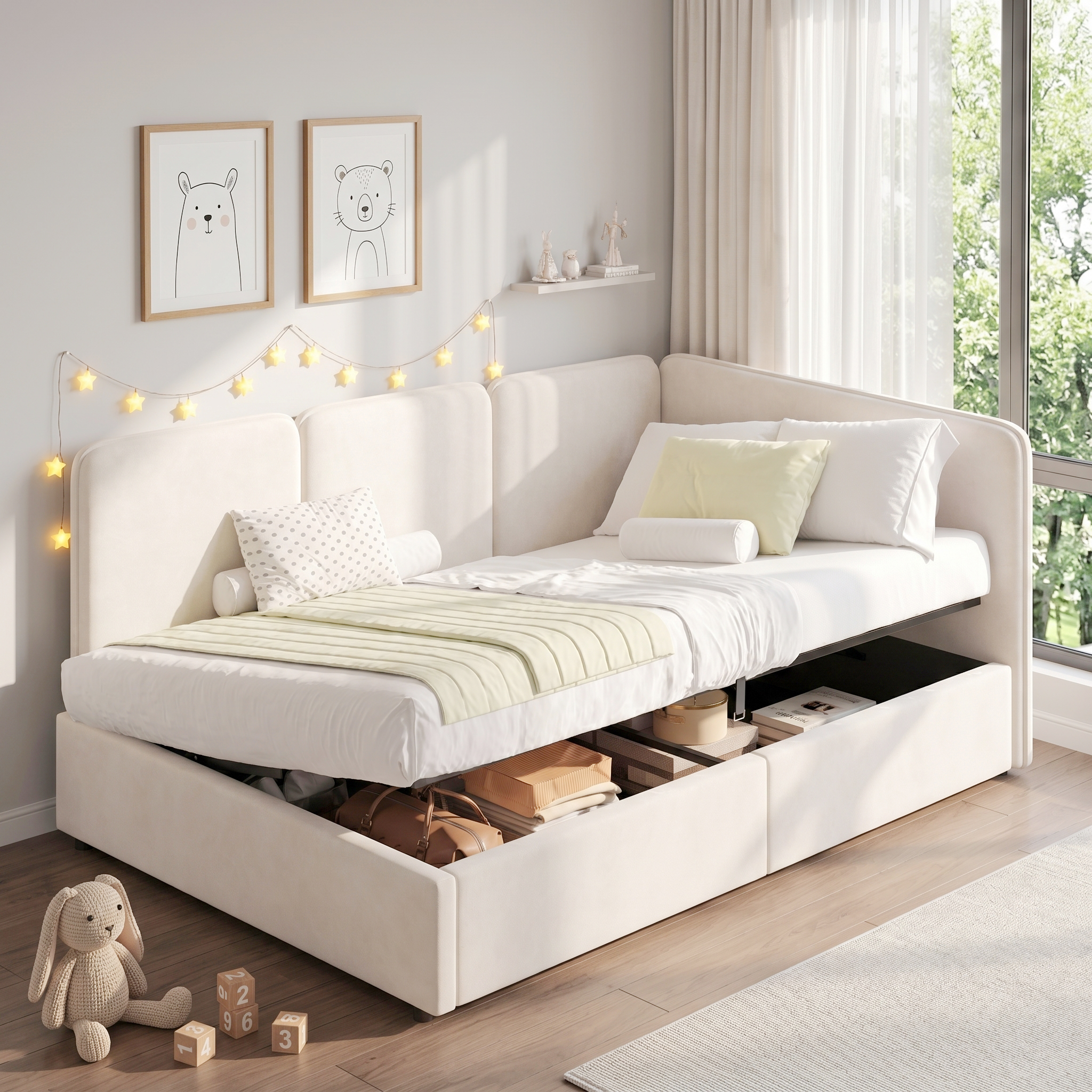 3FT Single Ottoman Daybed With Storage, 90 X 190 Cm Upholstered Velvet — image 3