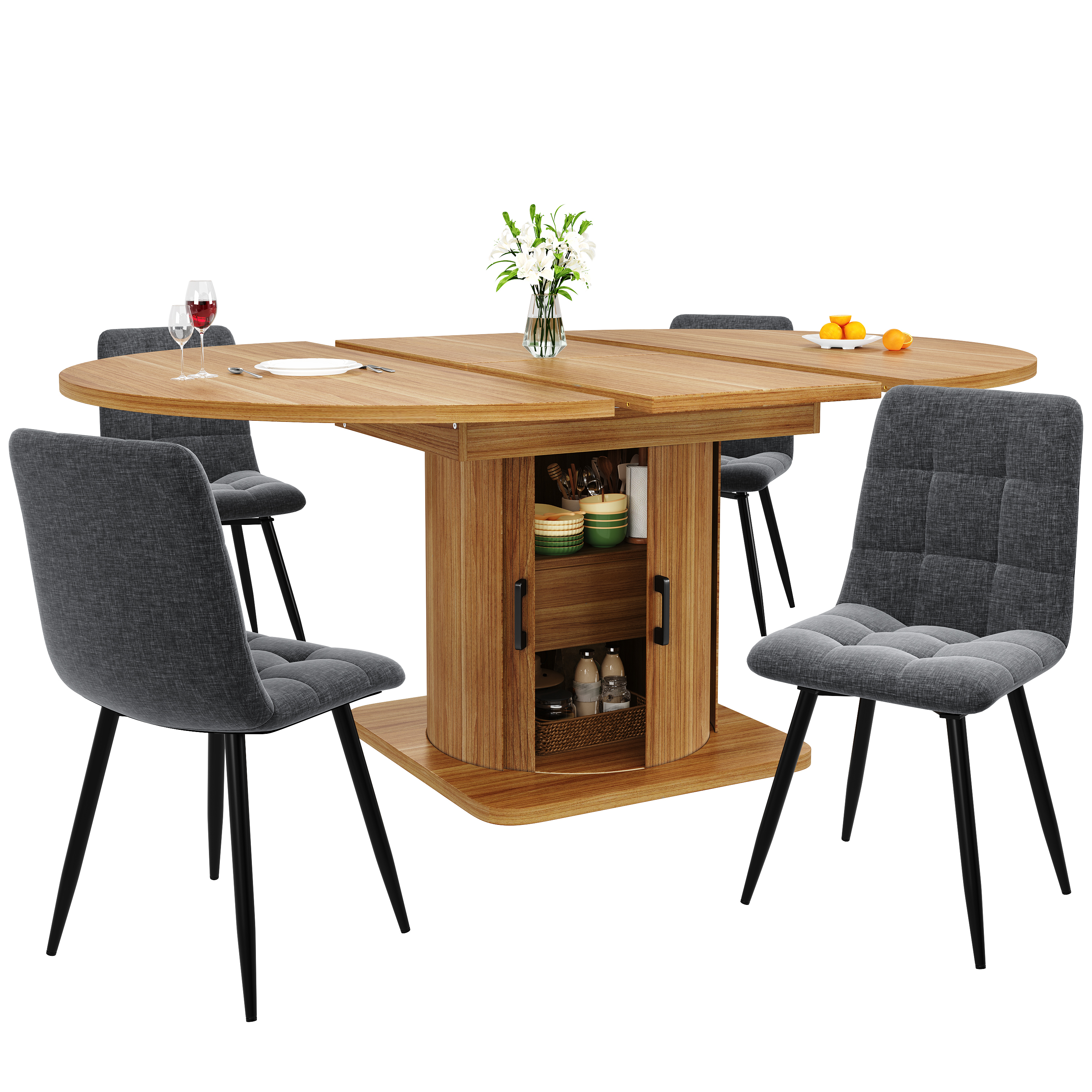Extendable Dining Table, Room Kitchen Round Extends To Oval, 118-158 Cm, Seats — image 2