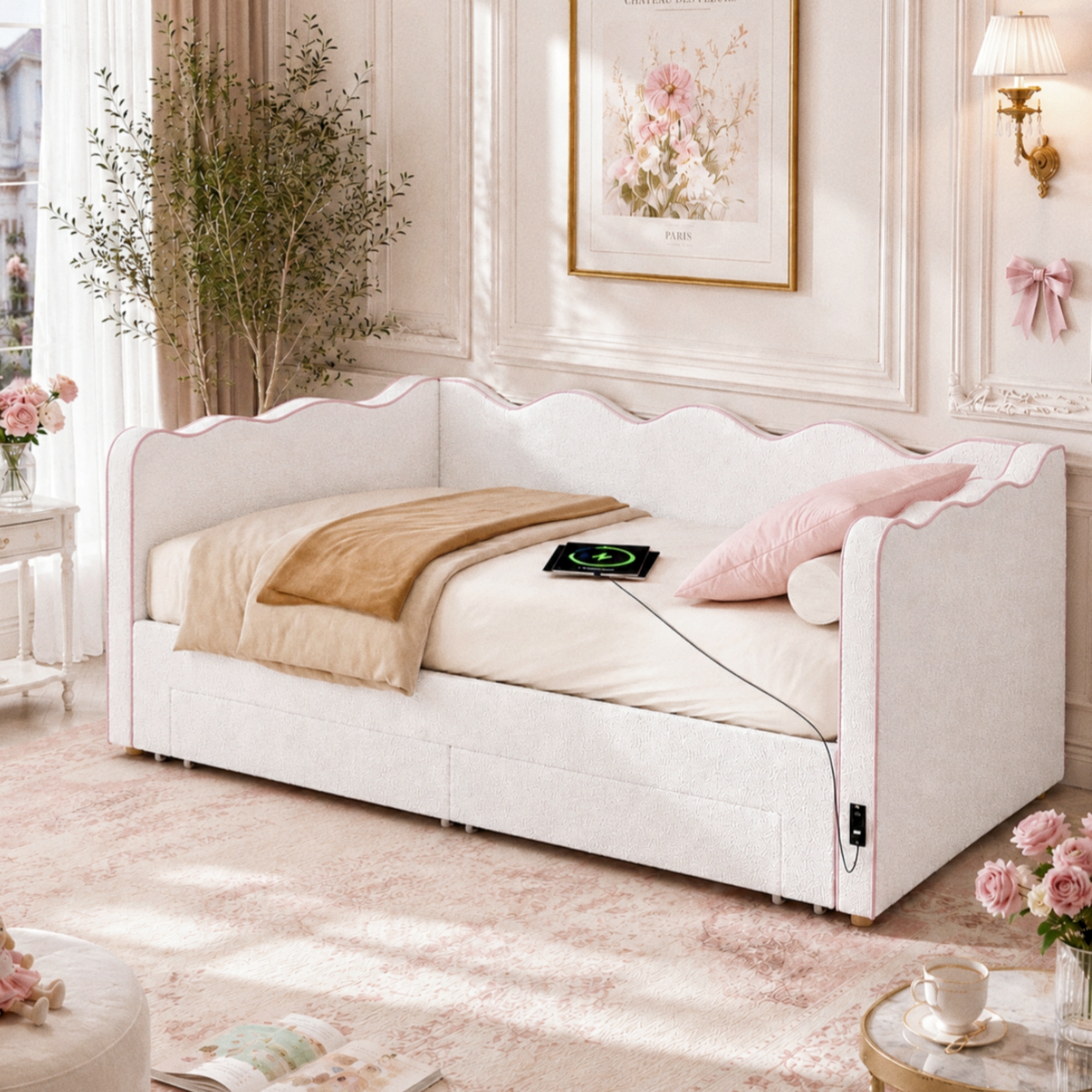 Daybed Sofa Bed With Pull-Out Trundle, Upholstered Single 90 X 190 Cm Extends — image 2