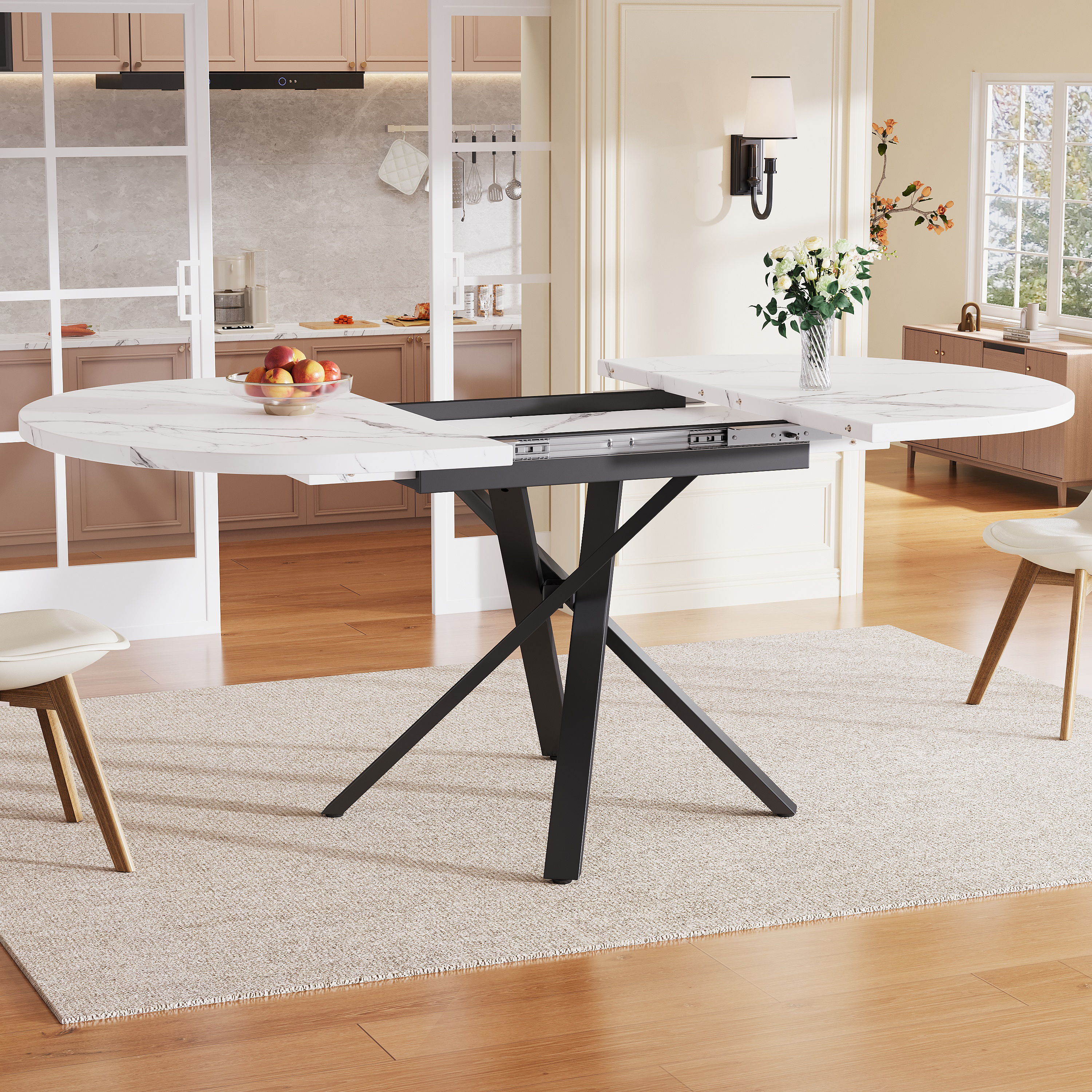 Extendable Dining Table 100-140cm, Round-oval Stable X-metal Frame, Adjustable — image 4