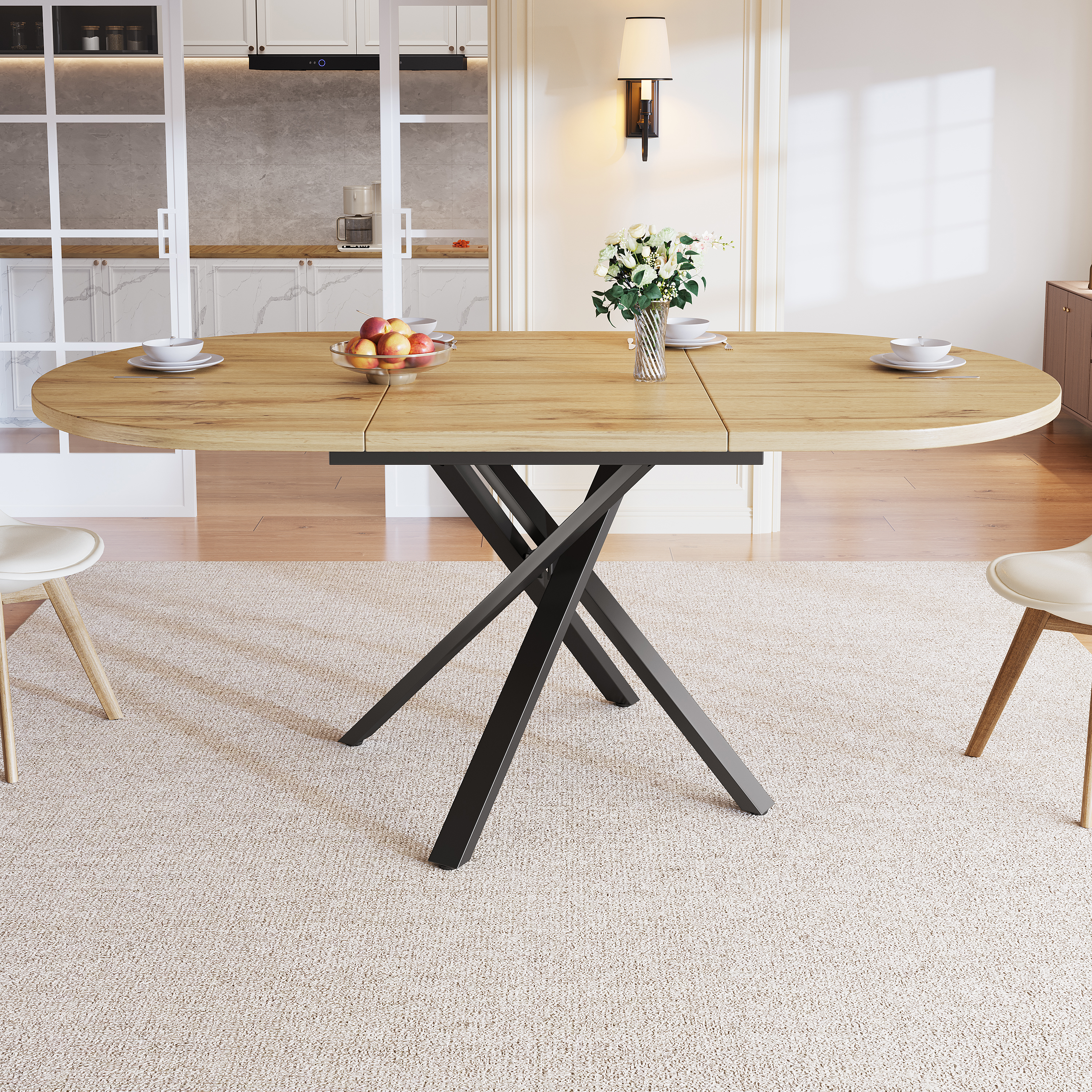 Extendable Dining Table 100-140cm, Round-oval Stable X-metal Frame, Adjustable — image 4