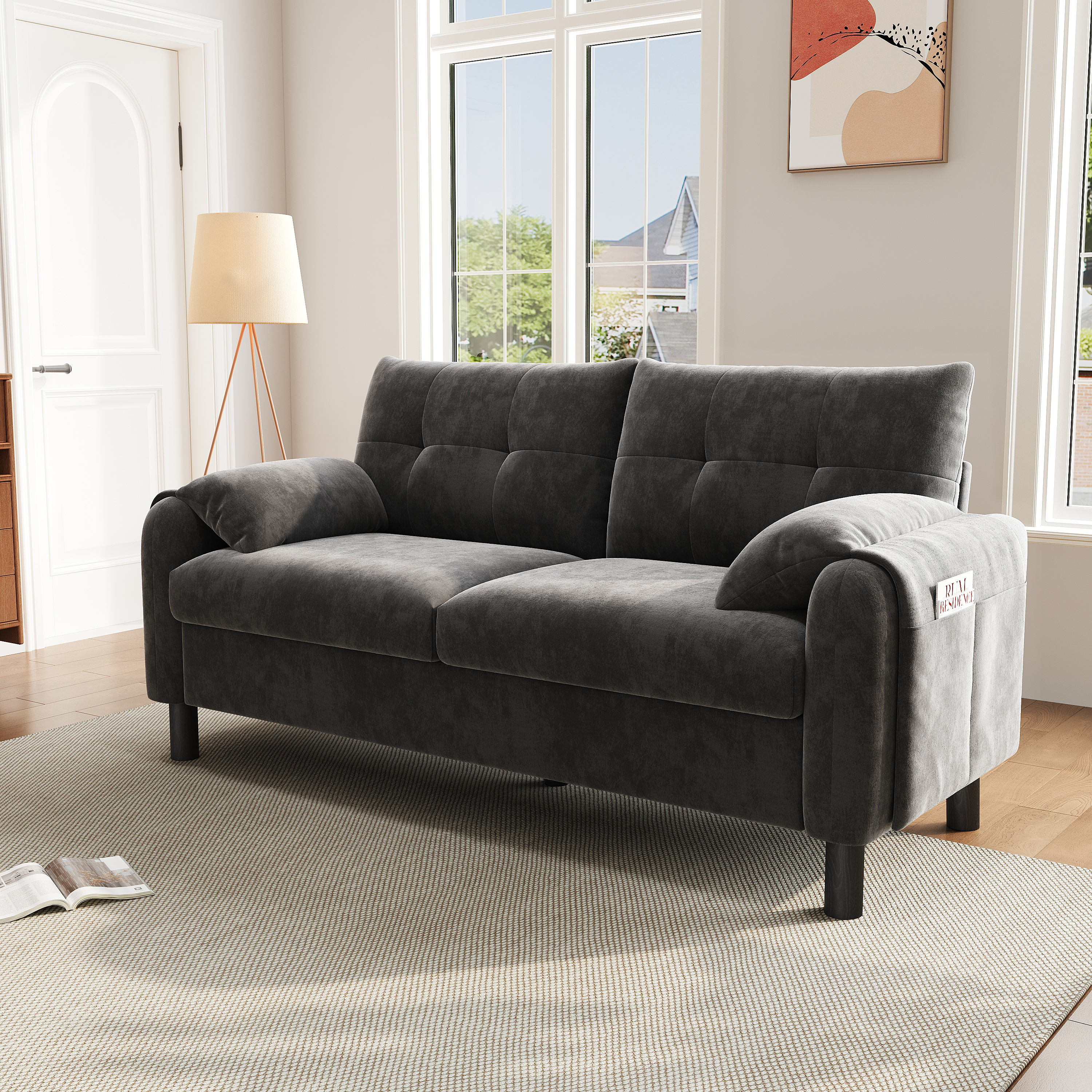 Modern 2 Seater Chenille Fabric Sofa With Soft Cushioned Seat, Pillow Style — image 4