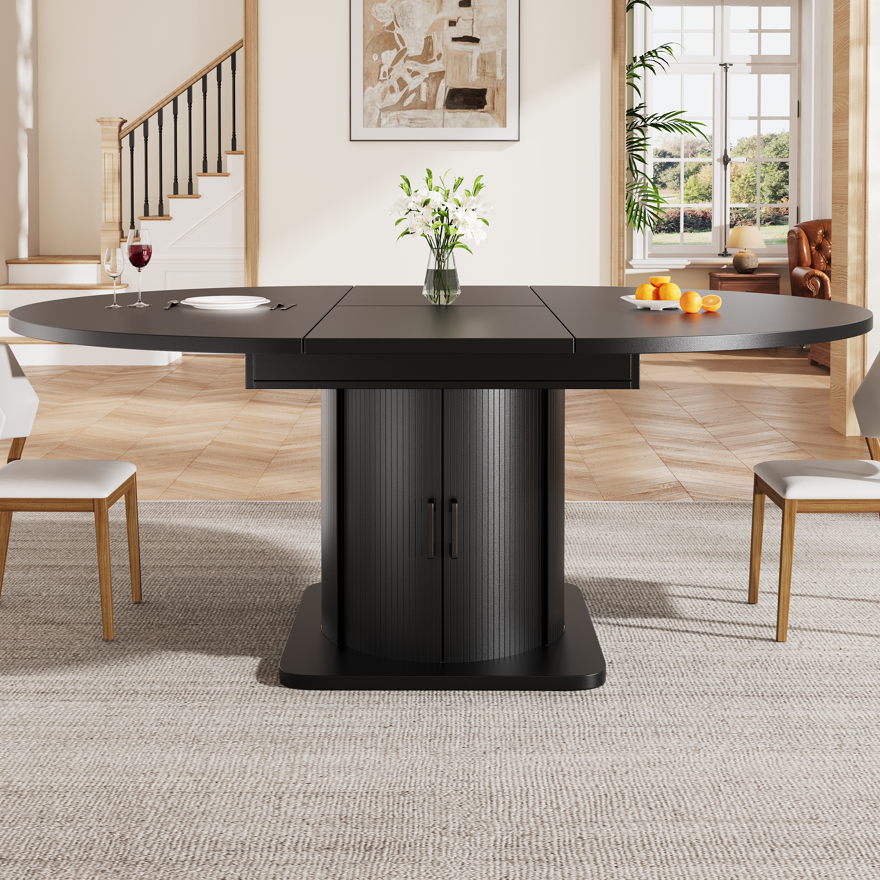 Extendable Dining Table, Room Kitchen Round Extends To Oval, 118-158 Cm, Seats — image 2