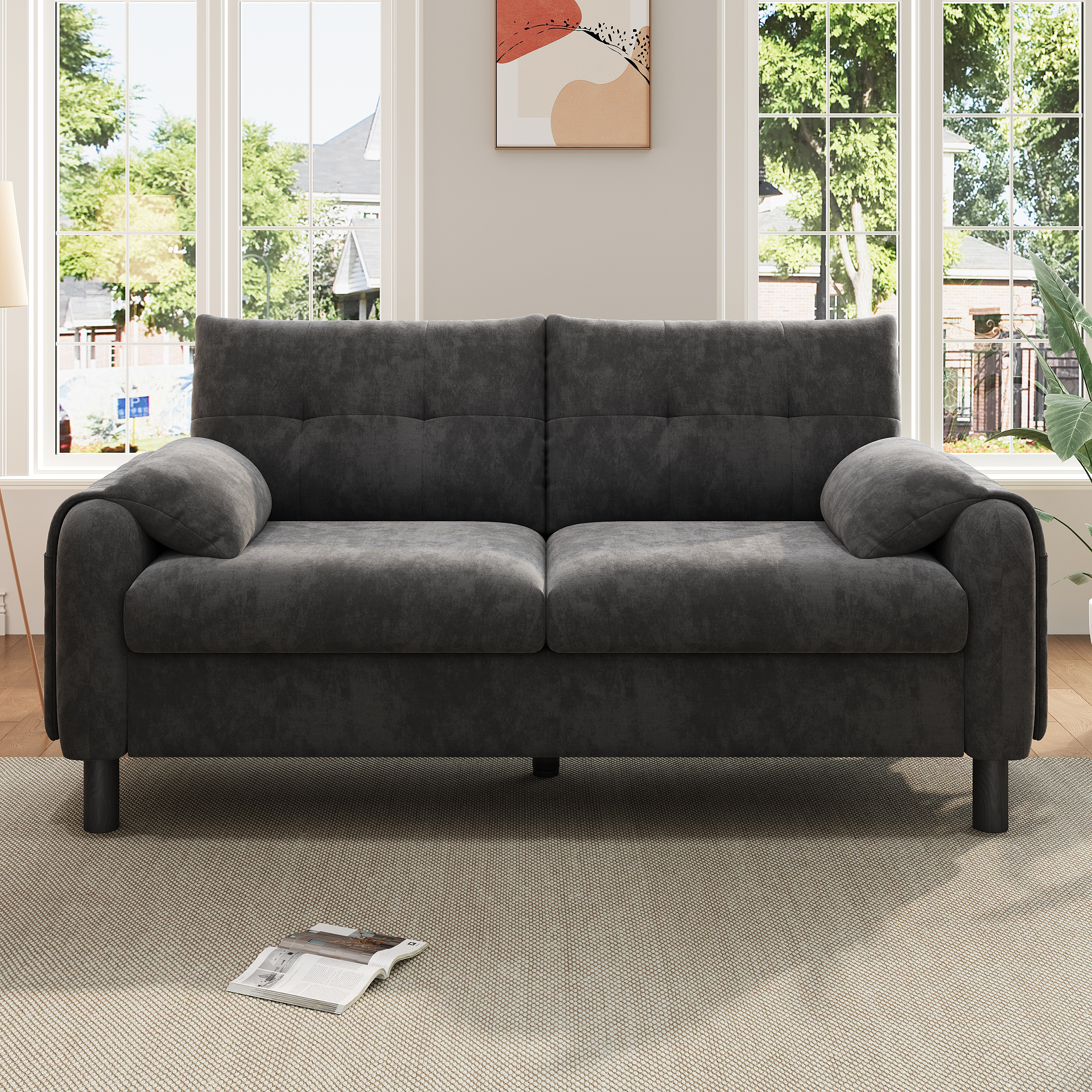 Modern 2 Seater Chenille Fabric Sofa With Soft Cushioned Seat, Pillow Style — image 3