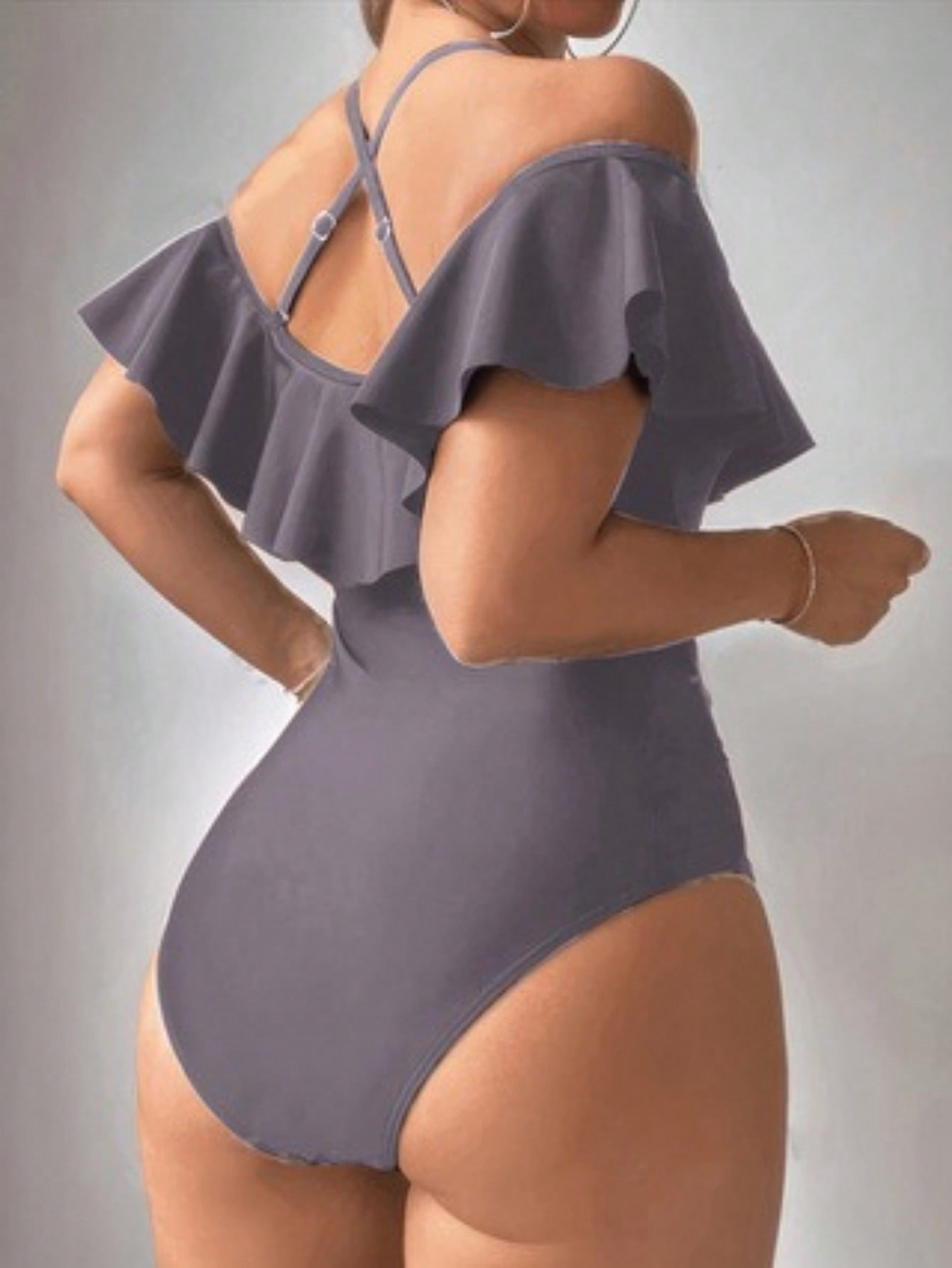 2026 New Off-Shoulder Ruffle One-Piece Swimsuit, Halter Neck Tummy Control Bathing Suit — foto 3