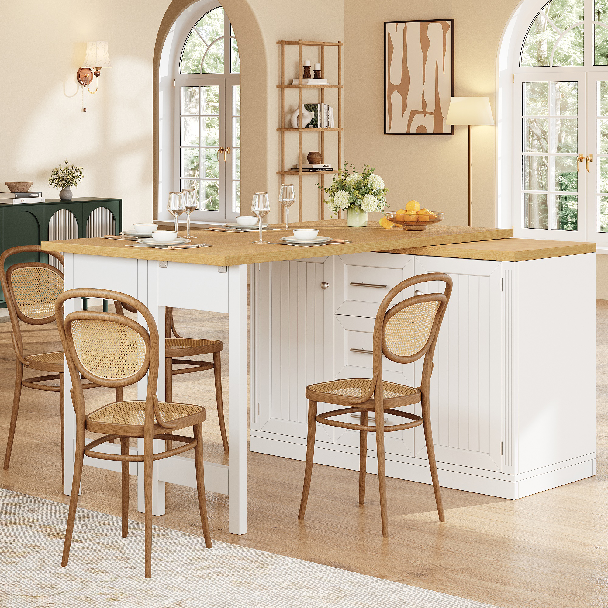 Extendable Sideboard & Table Combo, 120-180 Cm Adjustable Dining With Storage — image 3