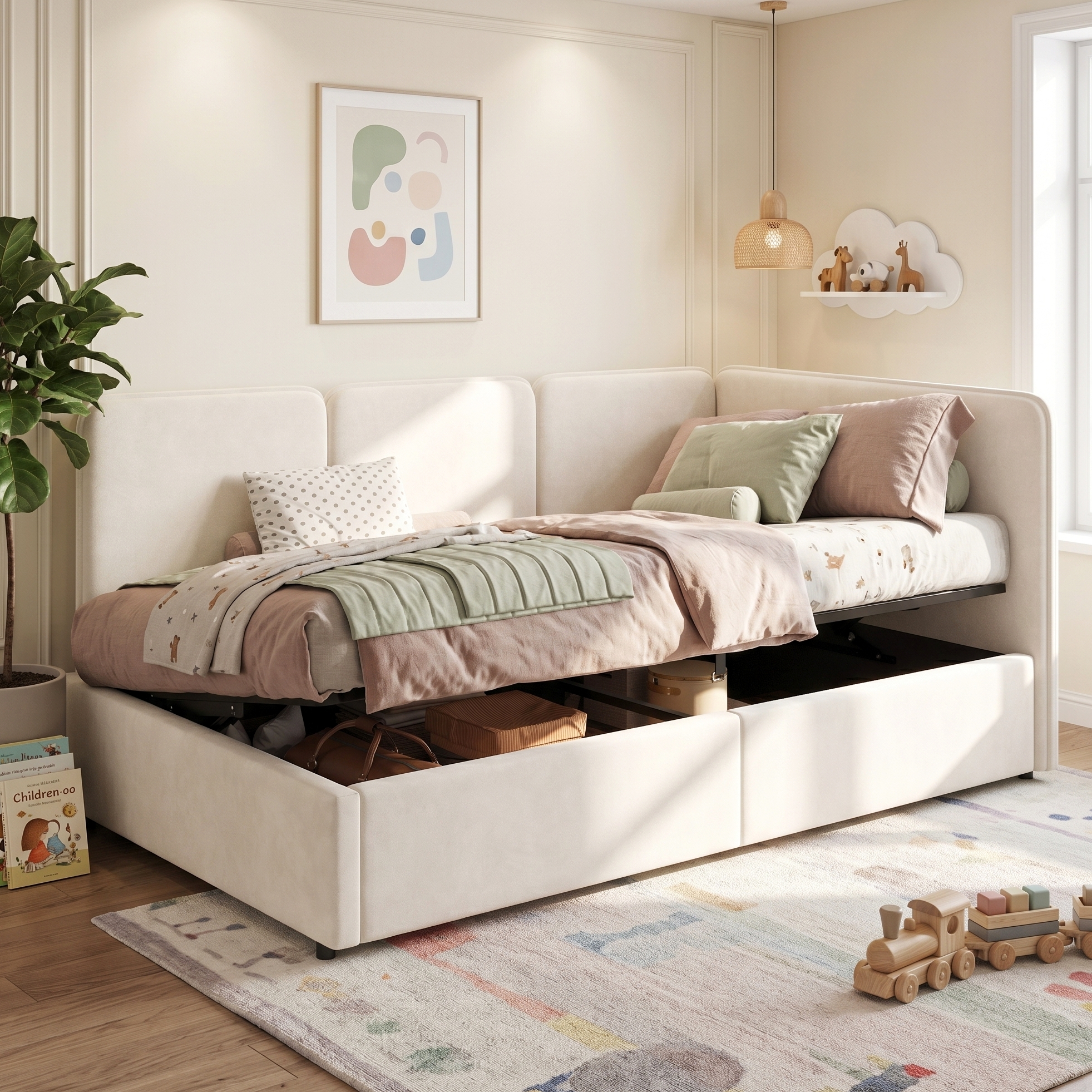 3FT Single Ottoman Daybed With Storage, 90 X 190 Cm Upholstered Velvet — image 5