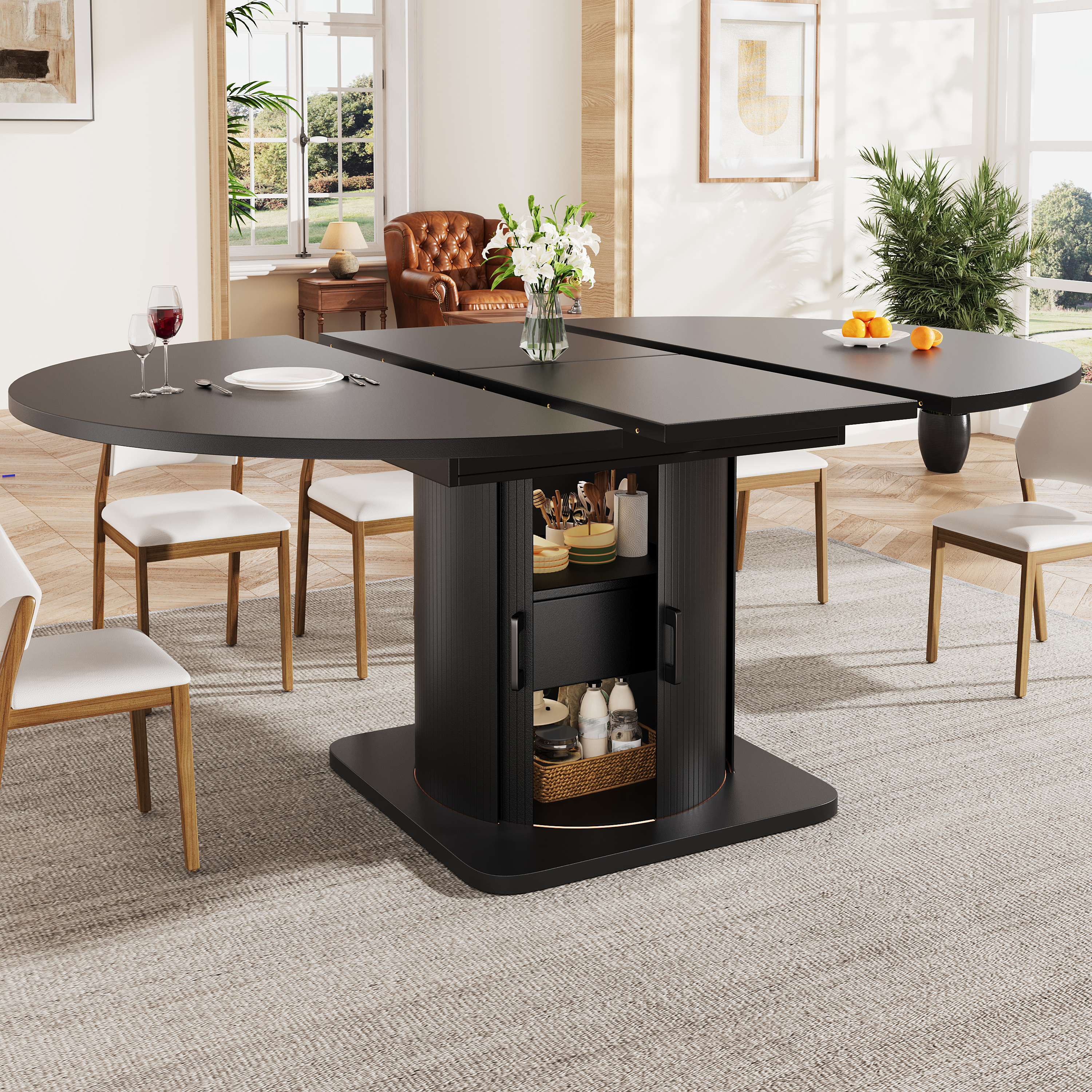 Extendable Dining Table, Room Kitchen Round Extends To Oval, 118-158 Cm, Seats — image 3