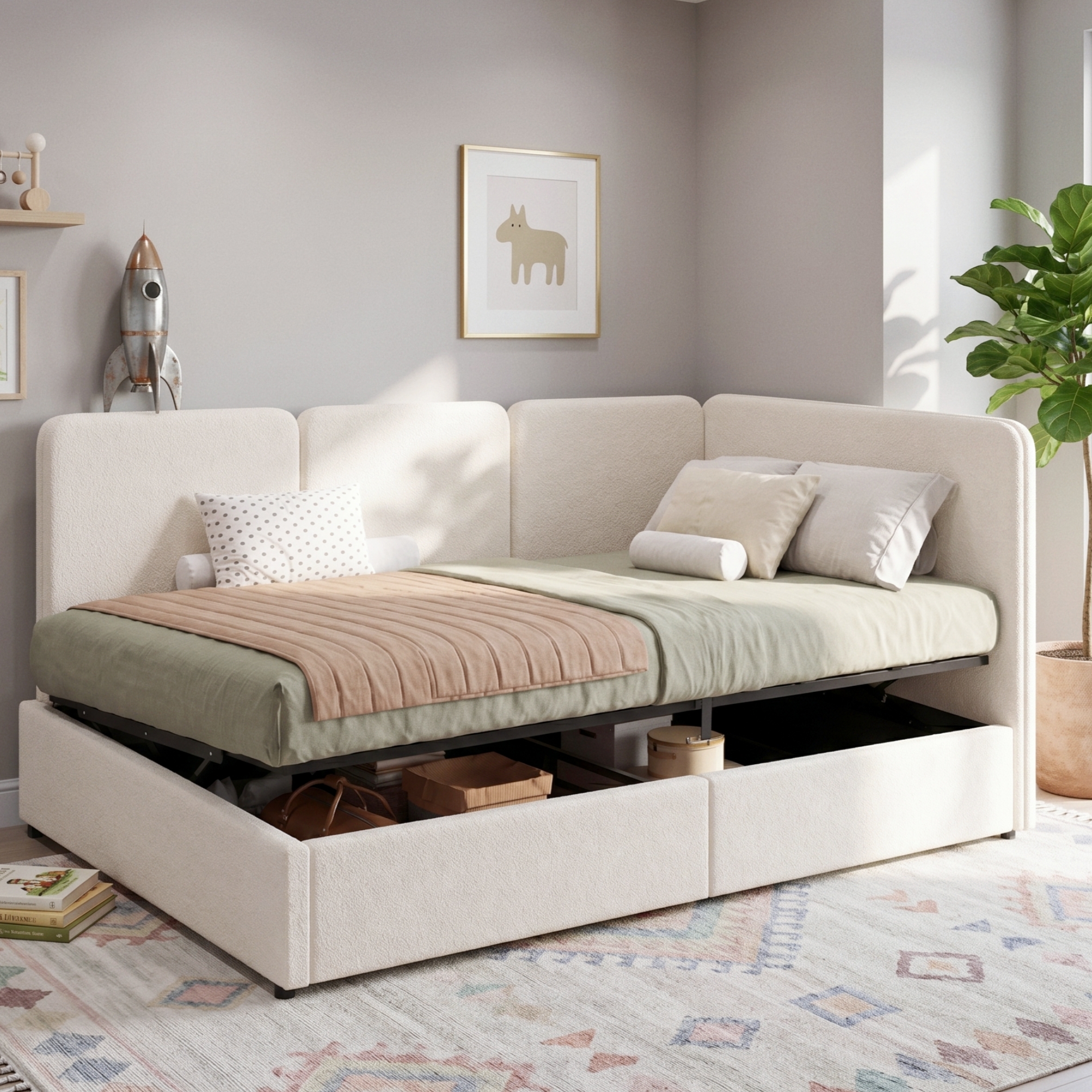 3FT Single Ottoman Daybed With Storage, 90 X 190 Cm Upholstered Reversible Left — image 2